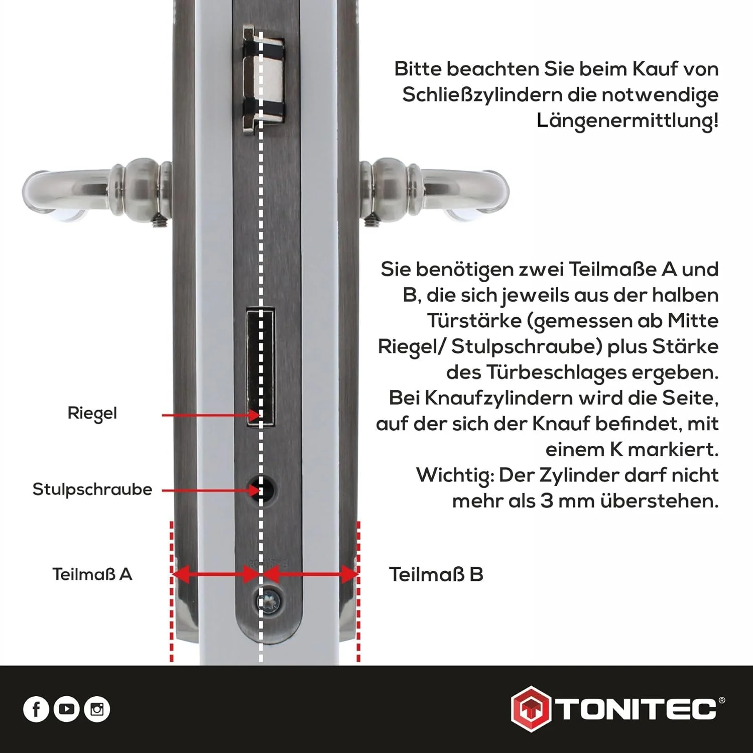 ToniTec Zylinderschloss TEC440 by ABUS Schliesszylinder gleichschliessend als Doppelzylinder Grösse - Image 4