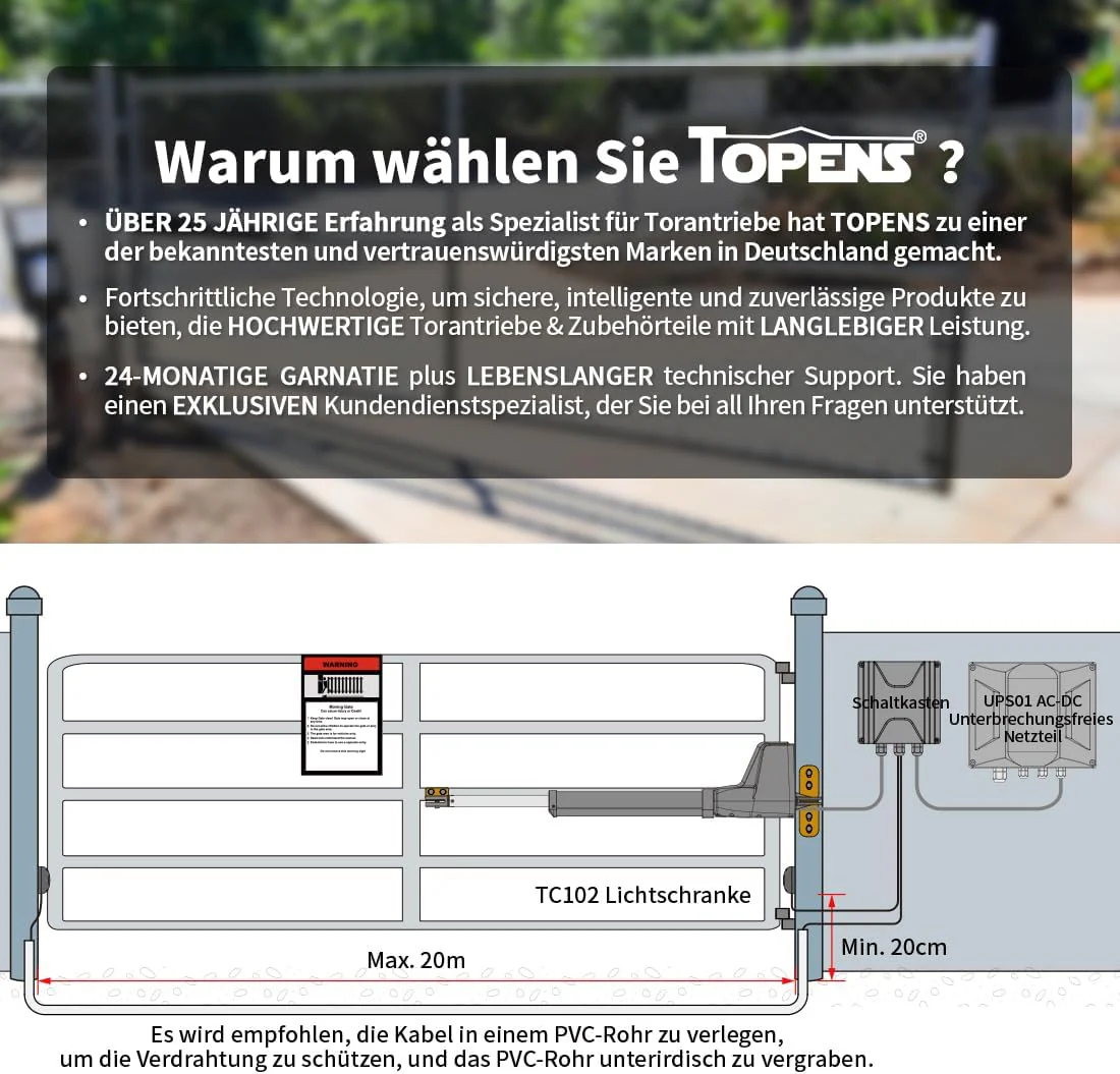 TOPENS TC102 Lichtschranke Infrarot Sensorsystem Einfahrtssensor für Torantriebe Zugangskontrolle Si - Image 7