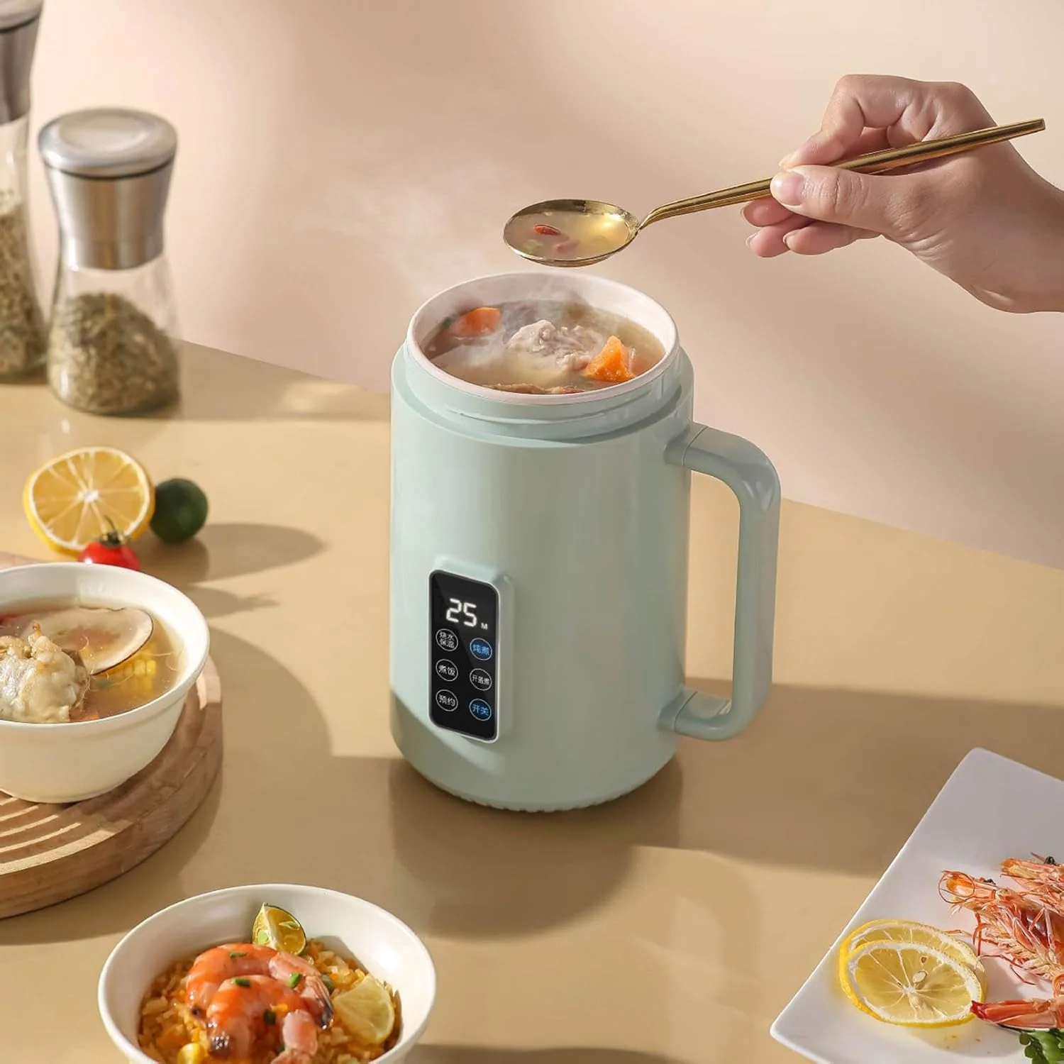 Tragbarer Herd, Ramen-Kocher, tragbarer elektrischer Lebensmittelkocher, 1000 ml Ramen-Kochtopf, ant - Image 4