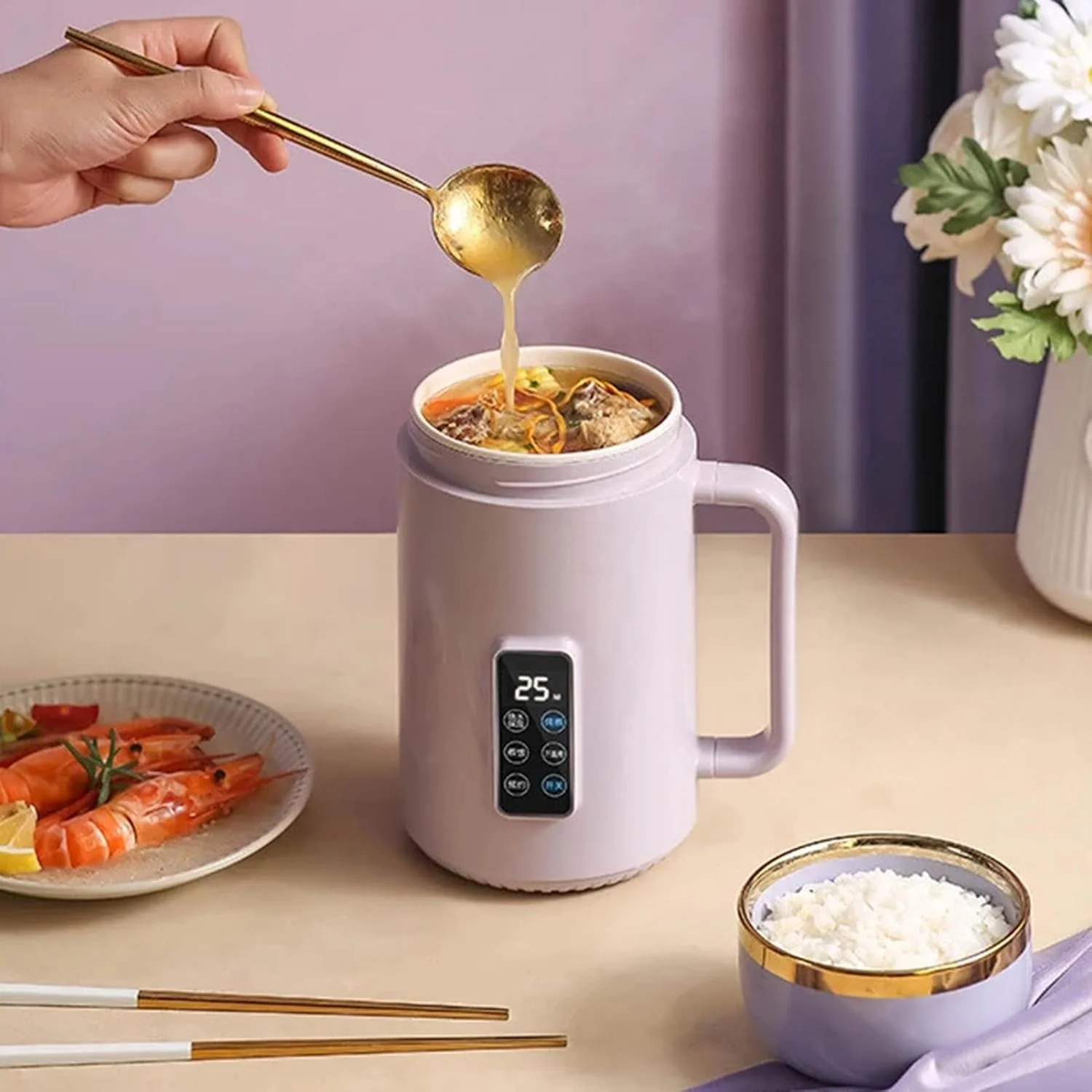 Tragbarer Herd, Ramen-Kocher, tragbarer elektrischer Lebensmittelkocher, 1000 ml Ramen-Kochtopf, ant - Image 4