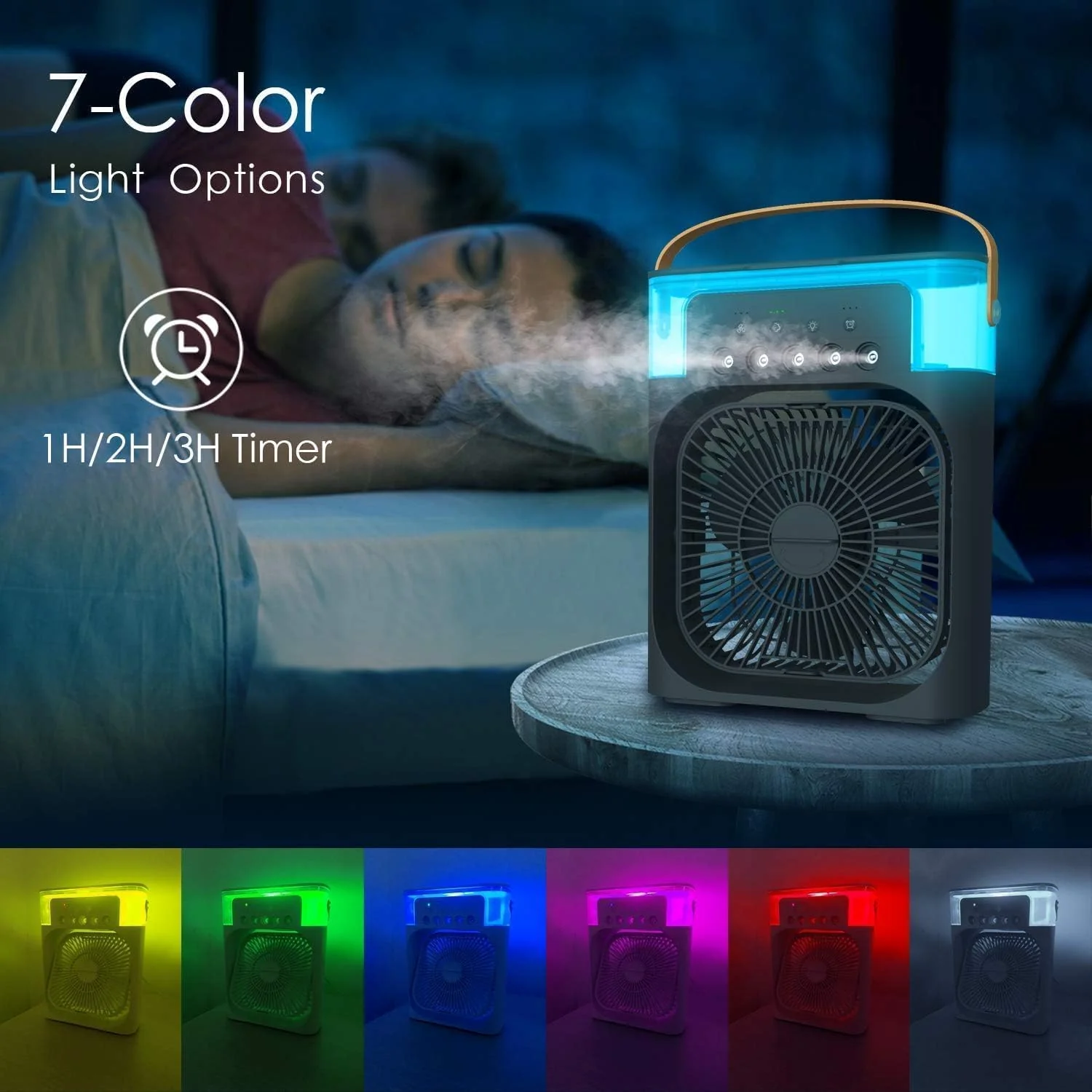 Tragbarer Klimaanlagen Ventilator,USB-betriebener Luftkühler, Luftbefeuchter,7 LED Luftkühler Klein - Image 7