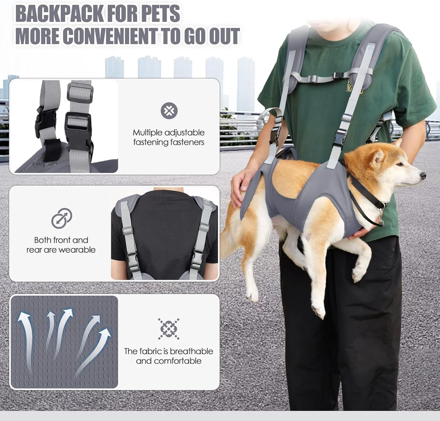 Tragetuch für Hunde, tragbarer Outdoor-Rucksack, Notfall-Rucksack, Haustier-Tragetasche für ältere H - Image 4