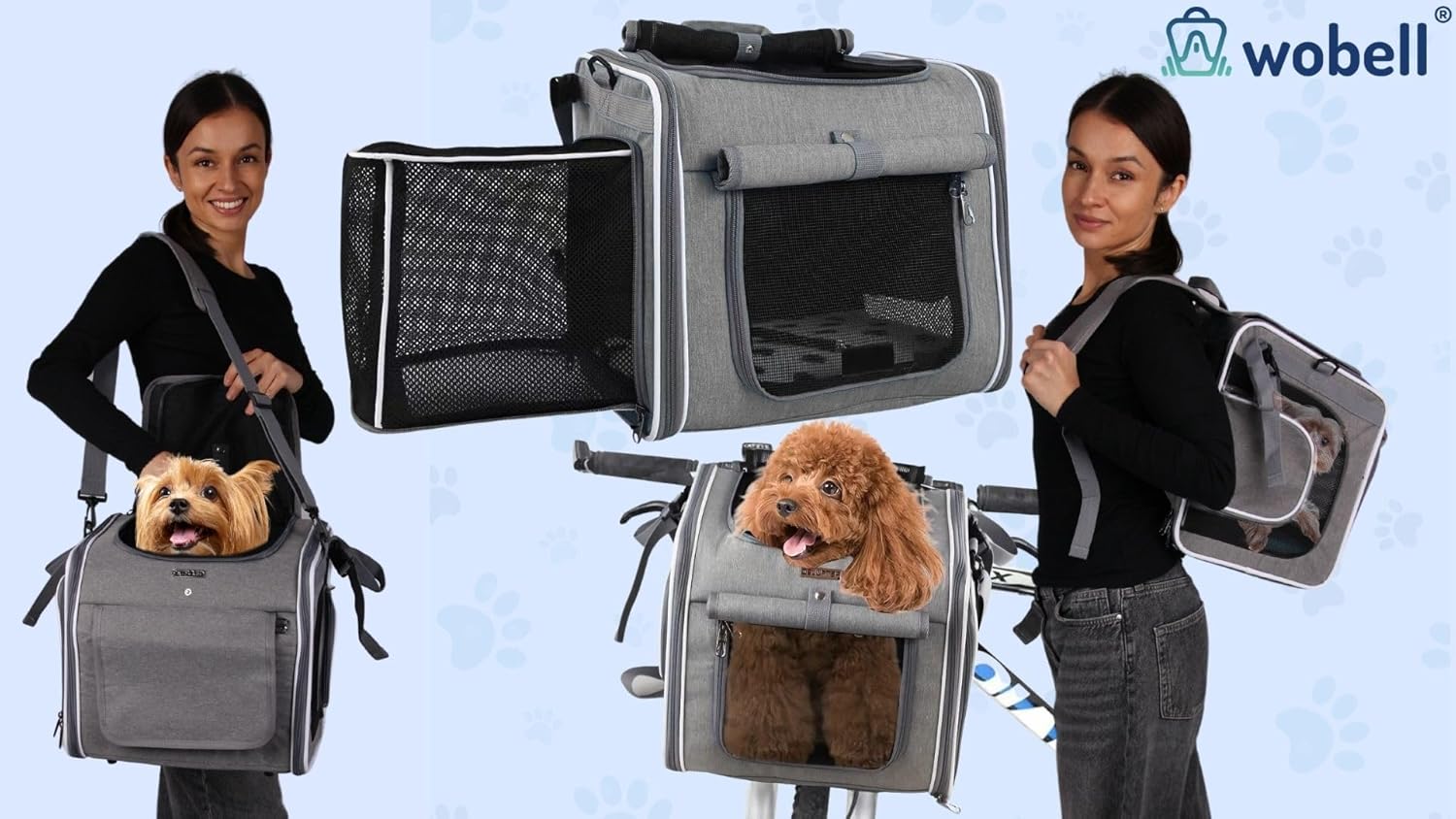Transportrucksack 4in1 für Tiere bis 5,5 kg, 34x36x26 cm, mit Matte und Bürste, grau - Image 3