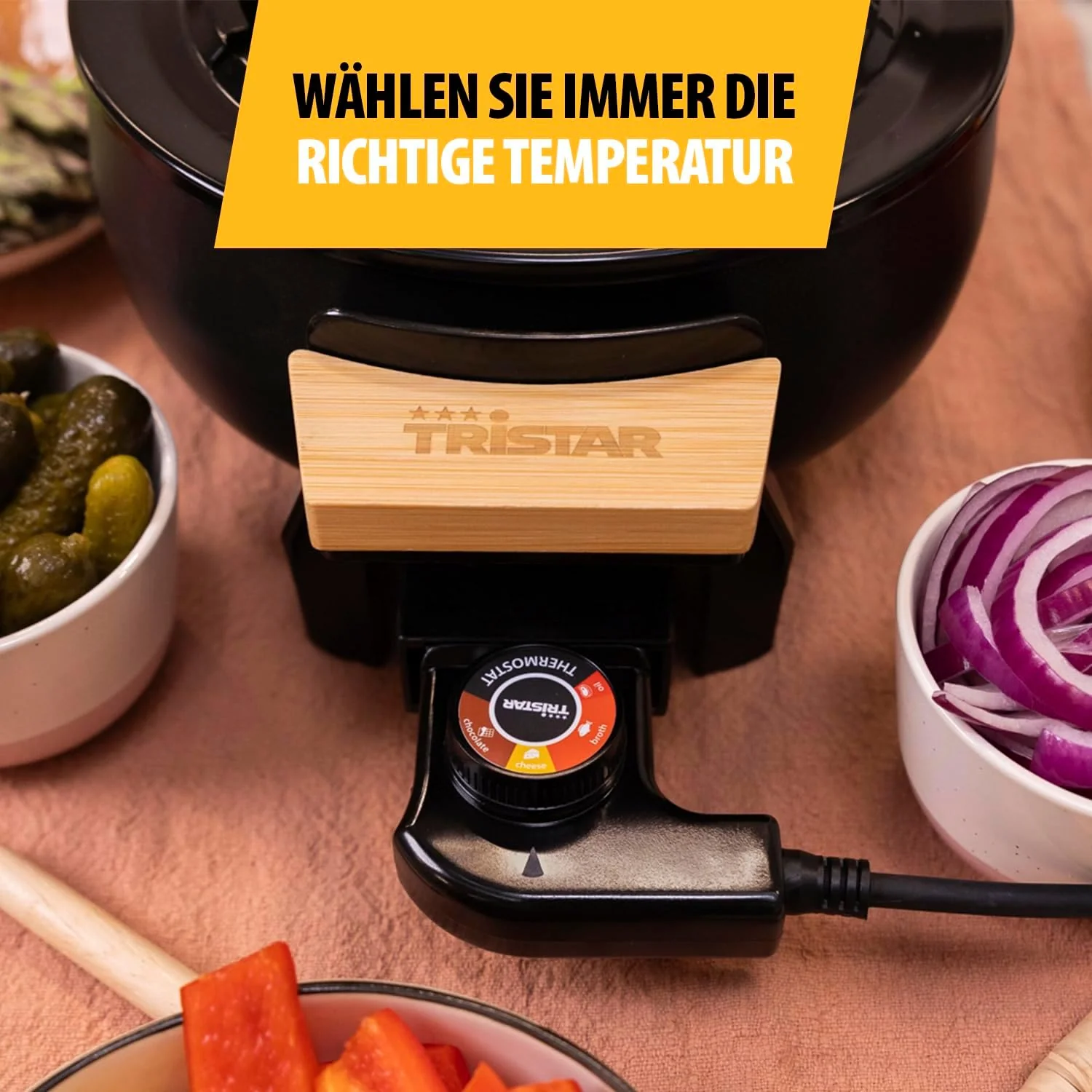 Tristar FO-1108 Fondue, Schwarz, Bamboo - Image 4