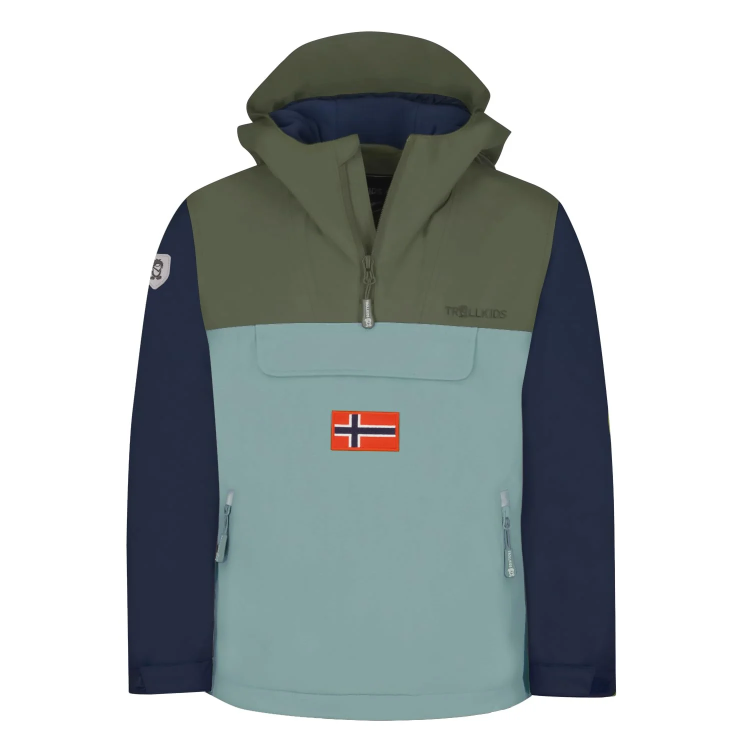 Trollkids Kinder KIRKENES Parka Mantel 92 Dunkle Olive/Marine/Kalte Minze, 92 Dunkle Olive/Marine/Ka