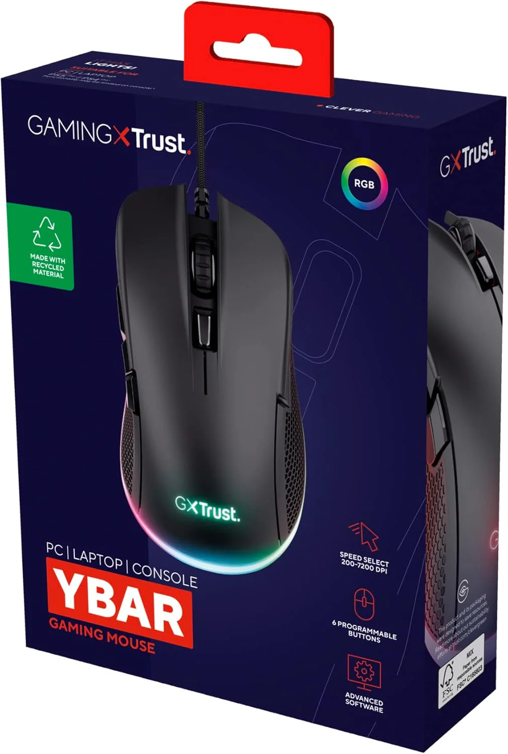 Trust Gaming GXT 922 Ybar Gaming Maus, 68% Recycelten Materialien, RGB LED-Beleuchtung, 6 Programmie - Image 8