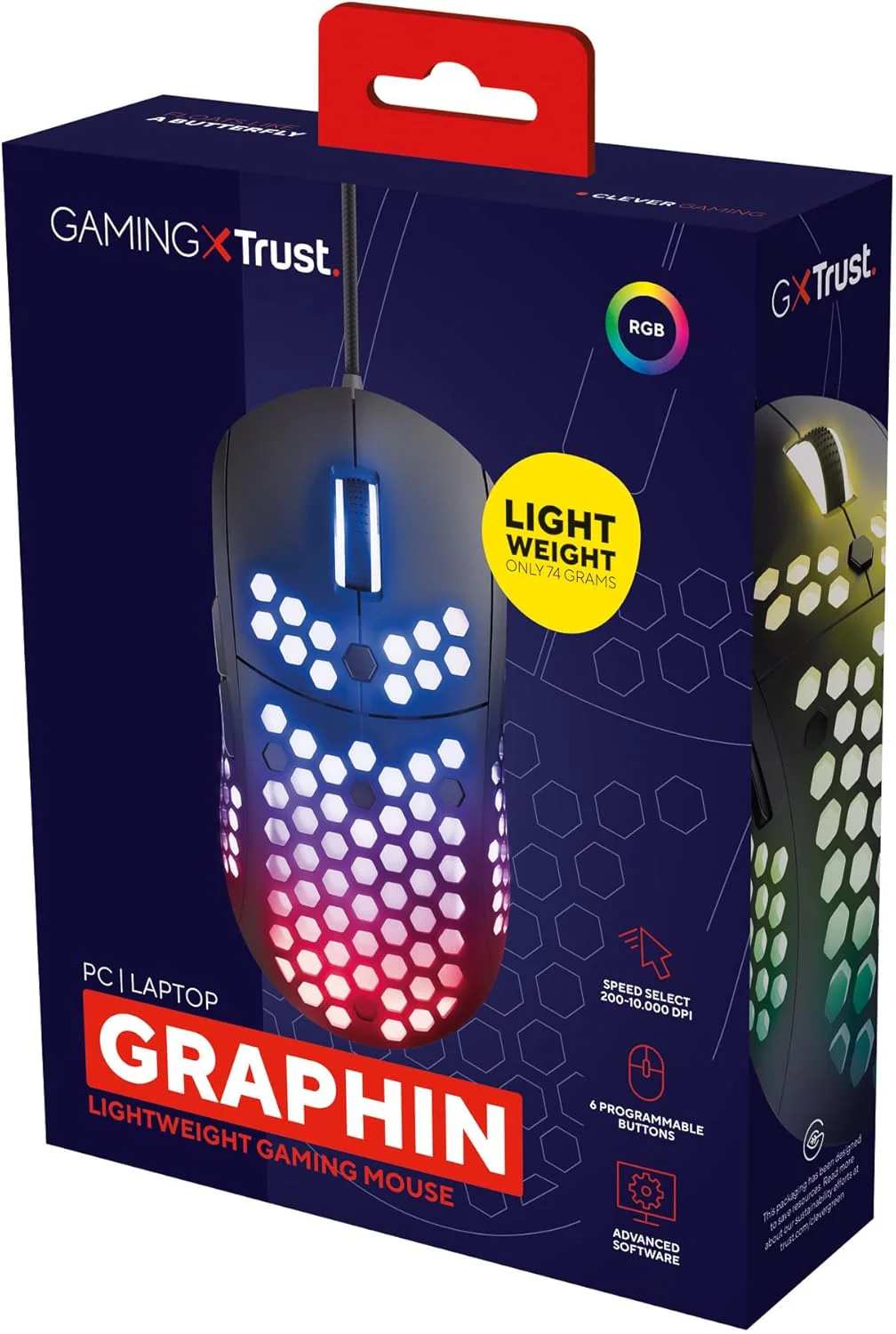 Trust Gaming GXT 960 Graphin Leichte RGB Gaming Maus, 74 g, 200-10.000 DPI, Einstellbare Pollrate bi - Image 8
