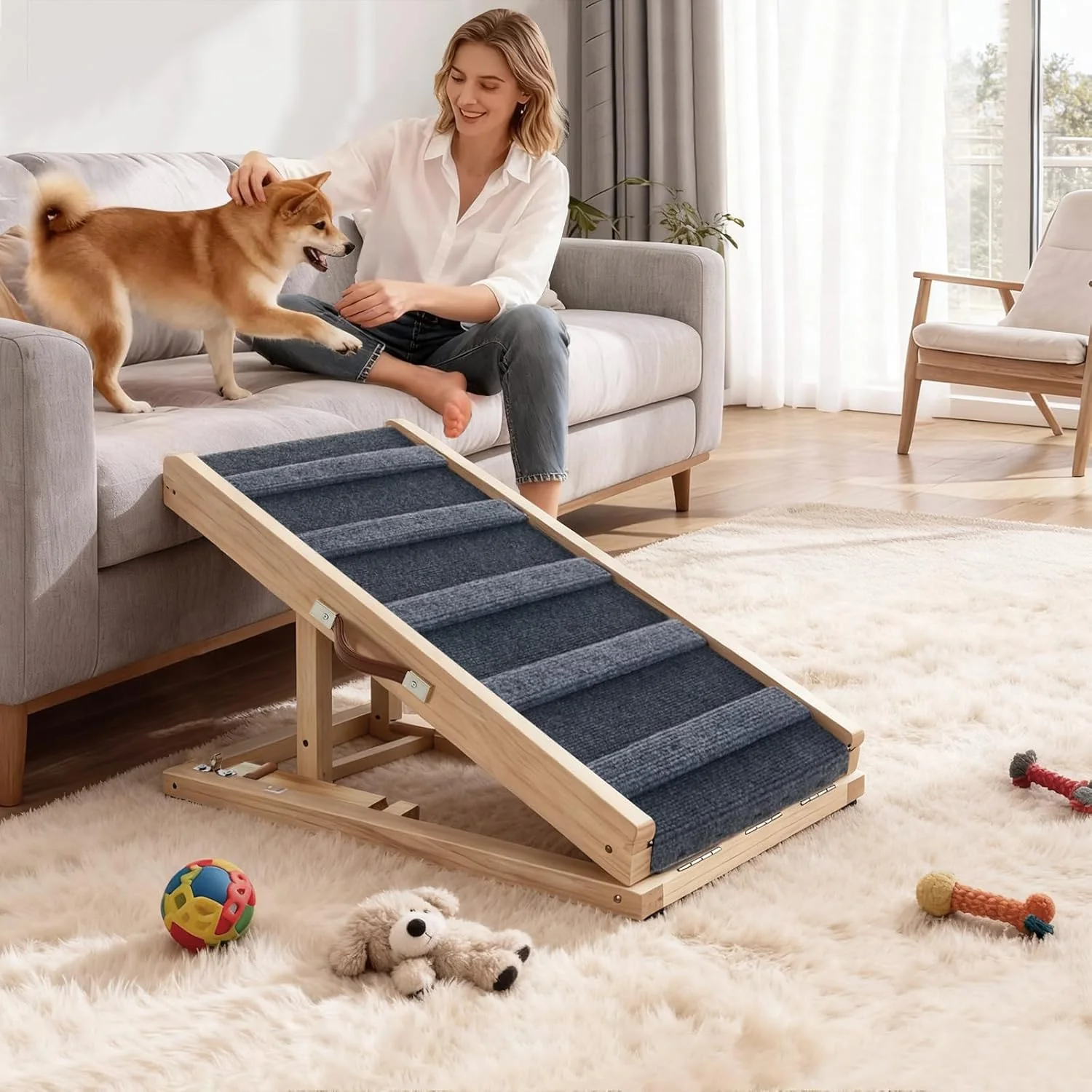 Tukailai Hunderampe aus Holz 70cm Lang Hundetreppe für Bett Sofa Auto Klappbare 2 Höhenverstellbar H - Image 8