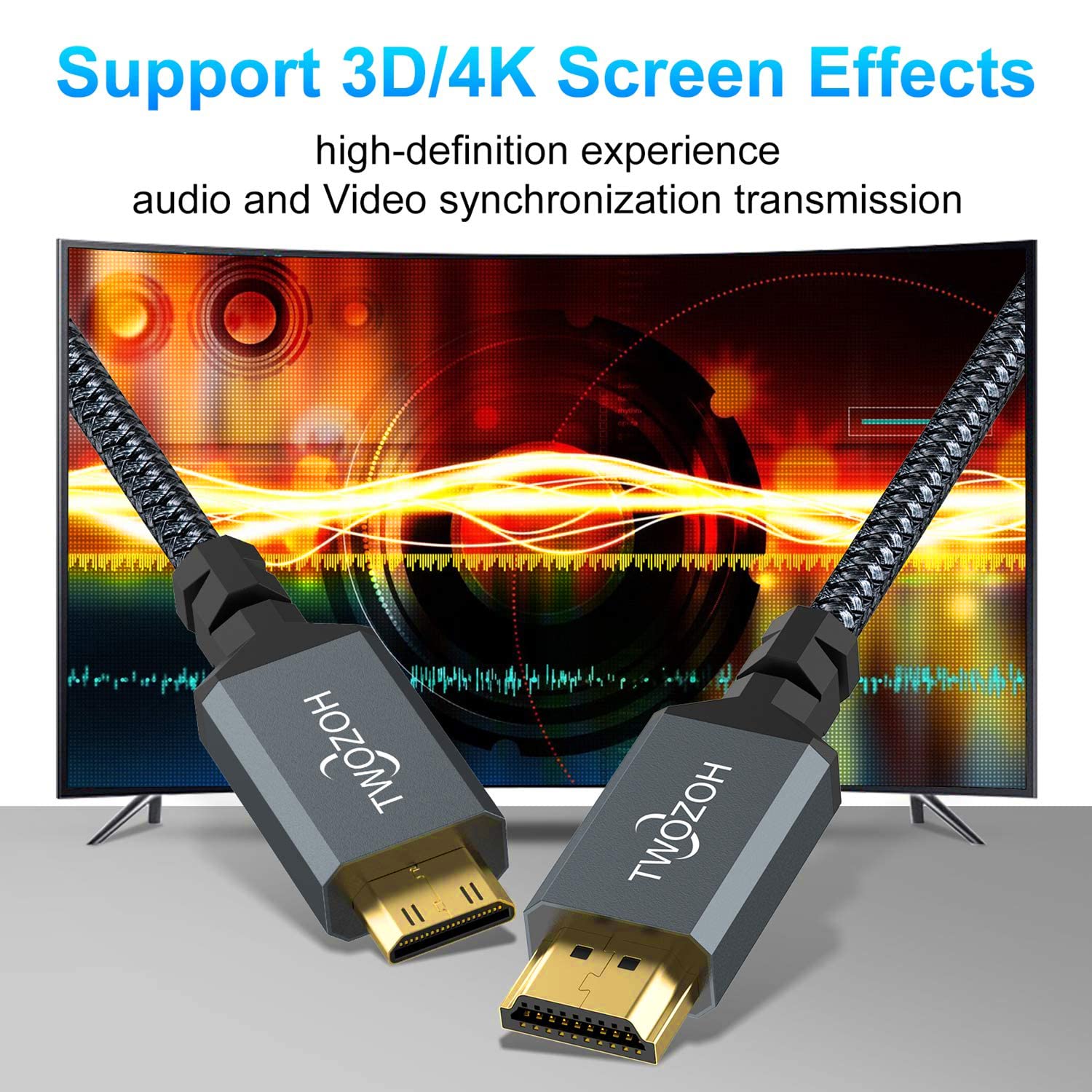 Twozoh Lang Mini HDMI auf HDMI Kabel 7,5M, geflochtenes HDMI auf Mini HDMI Kabel unterstützt 3D, 4K/ - Image 7
