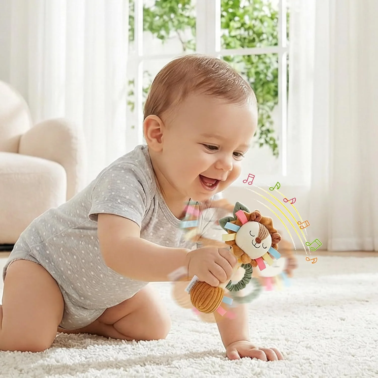 TYRY.HU Baby Rassel Spielzeug,Plüsch Löwe Rassel Greifling,Knisterblatt & Quietsche,Sensory Spielzeu - Image 7