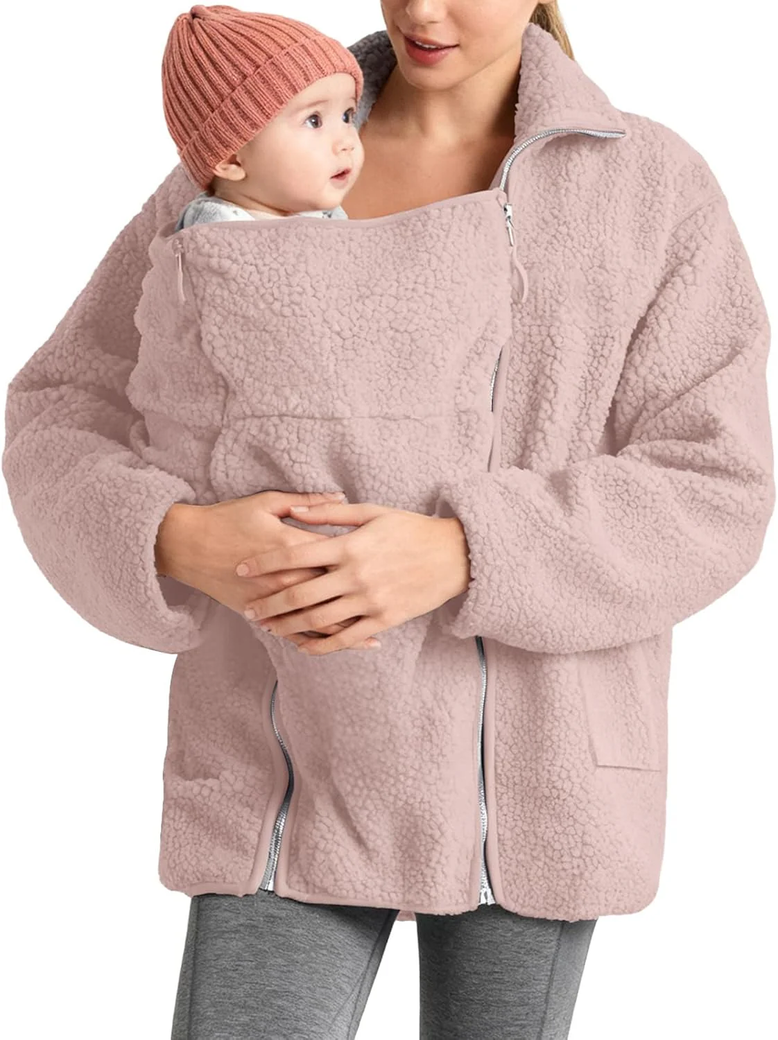 Umstandsjacke mit Babyeinsatz Warm Teddy Fleecejacke Umstands Baumwolljacke Winter Umstandsmode 2 in - Image 4