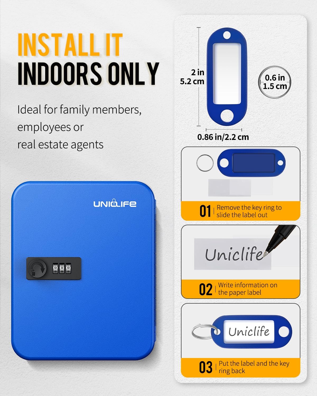 Uniclife 20 Fach Schlüsselbox mit Zahlenschloss und resettbarem Code, Blaue Digitale Sicherheitsbox - Image 7