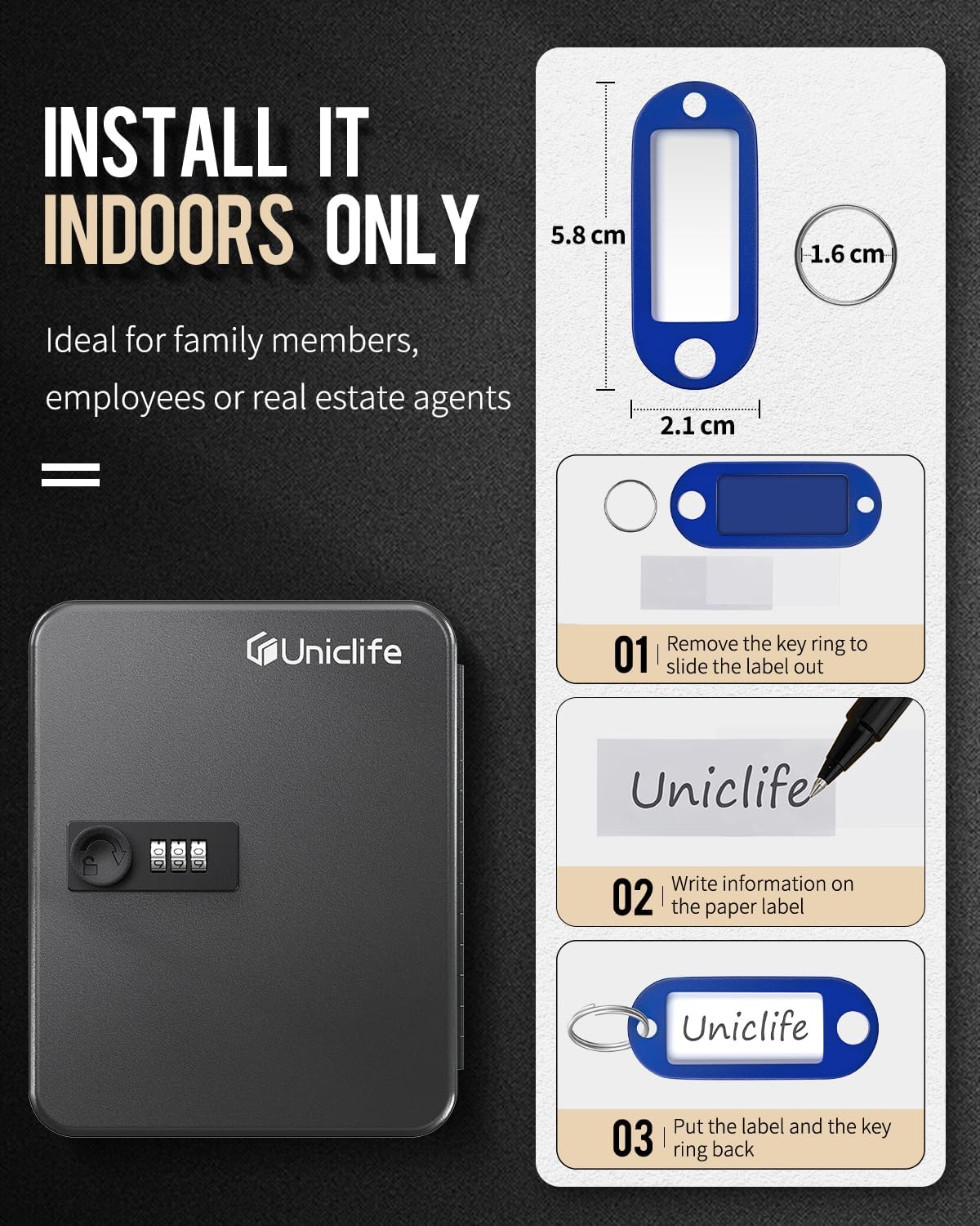 Uniclife 20 Position Schlüssel Kabinett mit Kombination Lock Resettable Black Digital Security Stora - Image 8