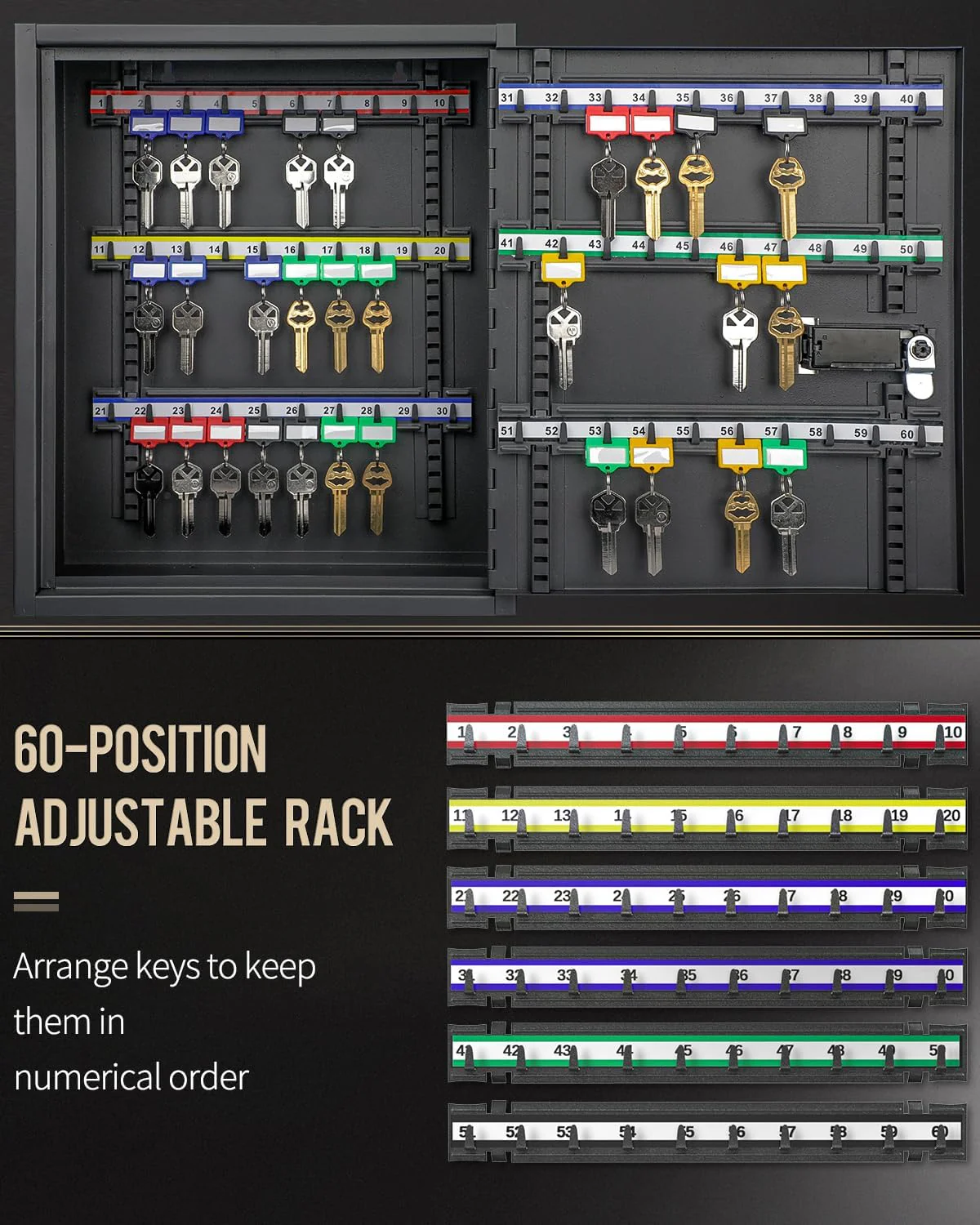 Uniclife 60 Positionen Schlüsselschrank mit Kombination und Schlüsselschloss, zurücksetzbar, schwarz - Image 3