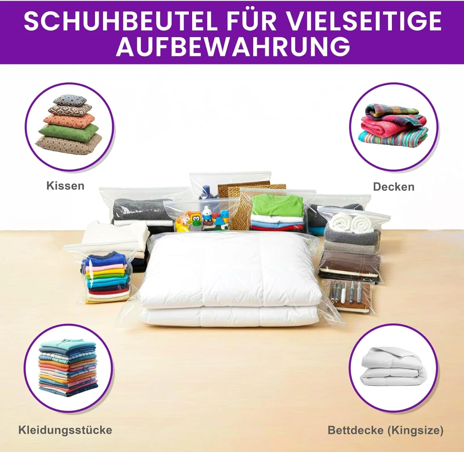 Unterbett Aufbewahrungsbox 90L (4er Set) mit ZUSÄTZLICHEN Schuhbeuteln – Faltbare Unterbett Aufbewah - Image 5