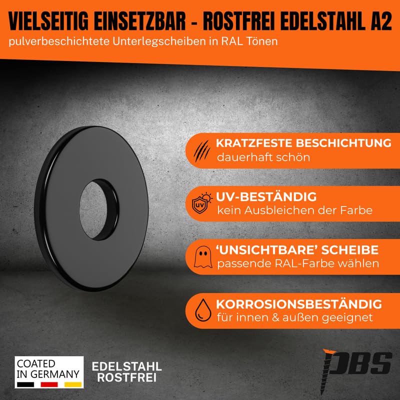 Unterlegscheiben M5-100 Stk. I pulverbeschichtete Unterlegscheiben Edelstahl - DIN9021 | rostfreie K - Image 3