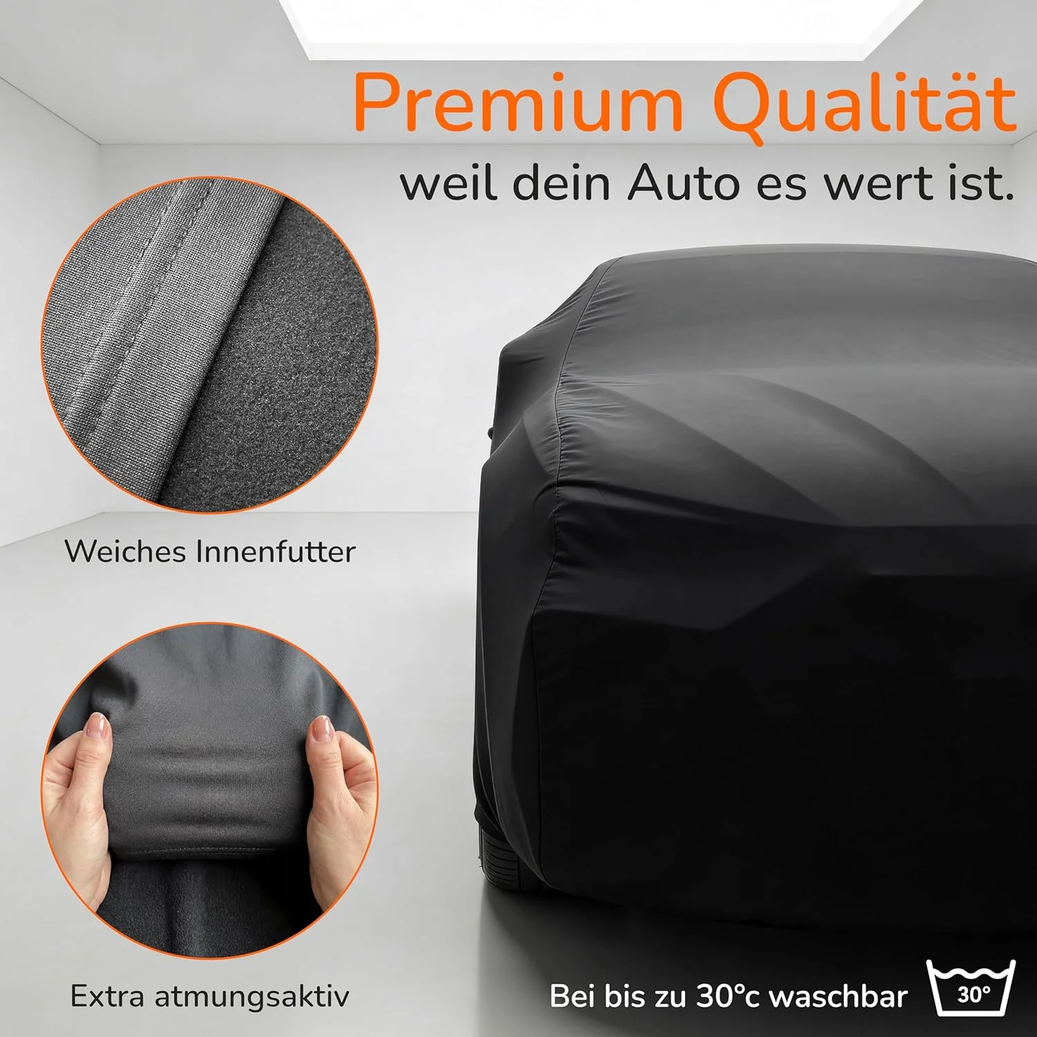 Upgrade4cars Autoabdeckung Indoor Stretch | Auto Abdeckplane aus Stoff in Schwarz | Grösse SUV - L ( - Image 4
