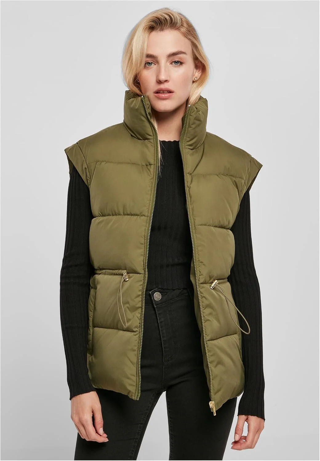 Urban Classics Damen Ladies Waisted Puffer Vest Weste XS Olive, XS Olive - Image 5