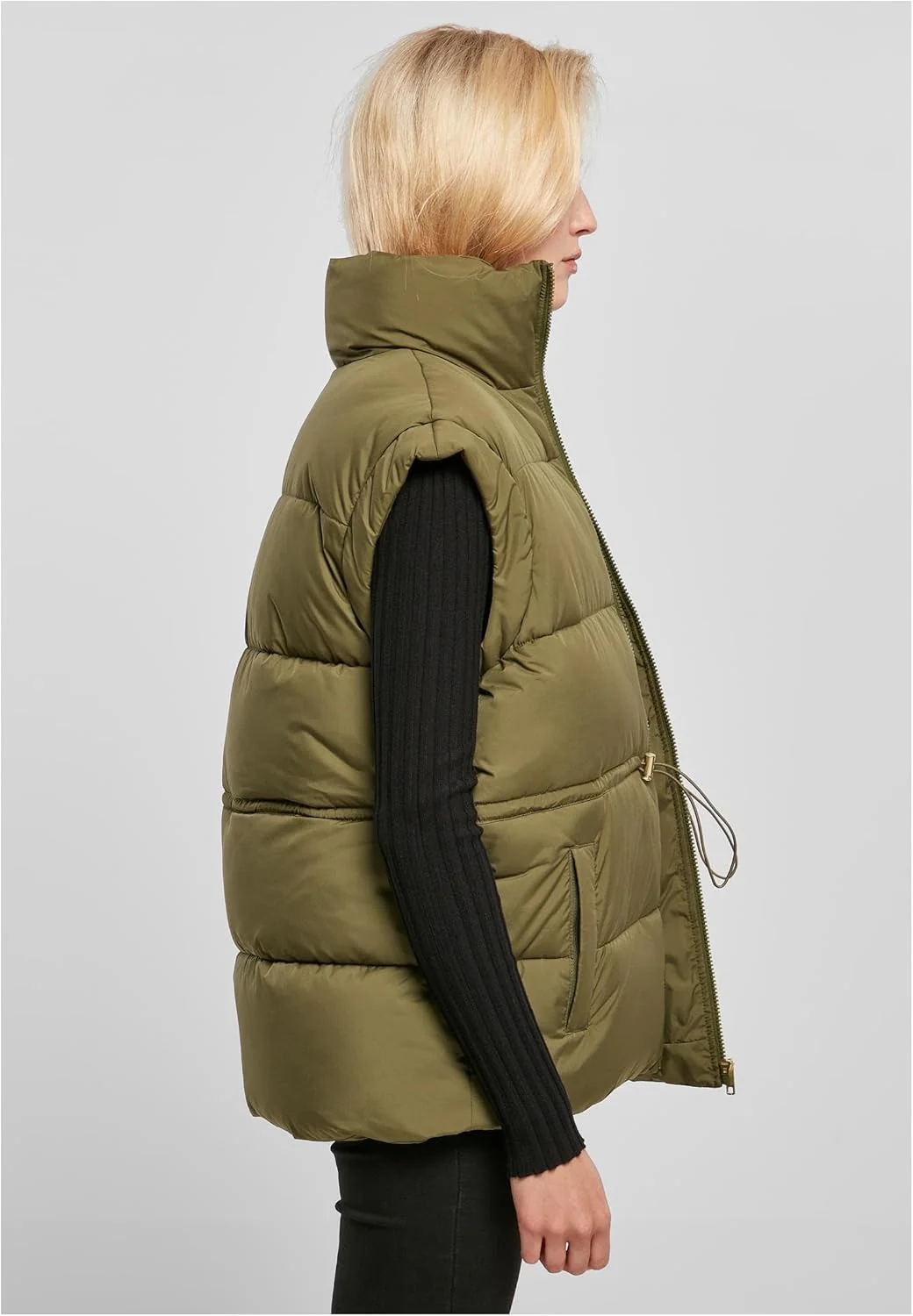 Urban Classics Damen Ladies Waisted Puffer Vest Weste XS Olive, XS Olive - Image 7
