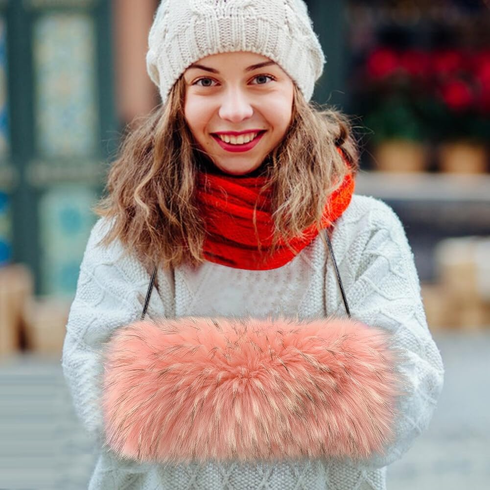 URFEDA Kunstpelz Hand Muffs Damen,Kunstfell-Handwärmer mit Umhängeband Winter Plüsch Handwärmer Kuns - Image 5