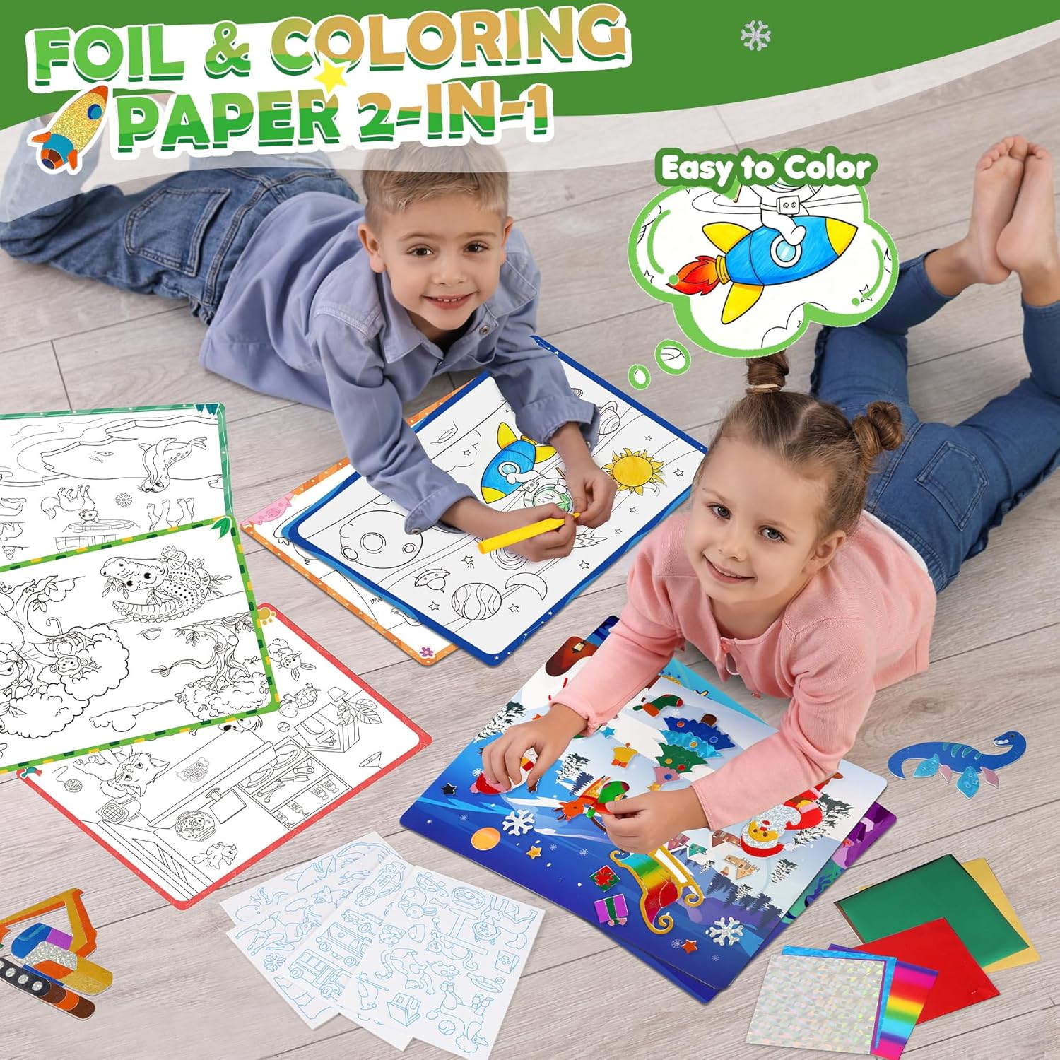 URMYWO Folienspass Kinder, Dinosaurier und Weltraum Foil Art FüR Kinder,Bastelsets FüR MäDchen Junge - Image 3