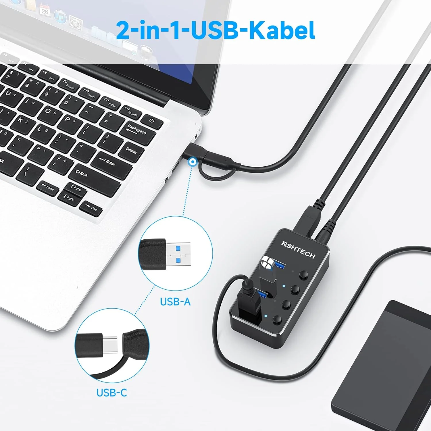 USB Hub Aktiv 3.0 mit Netzteil, RSHTECH USB 3.0 Hub mit 4 Datenports USB 3.0 Port Verteiler mit 100c - Image 5