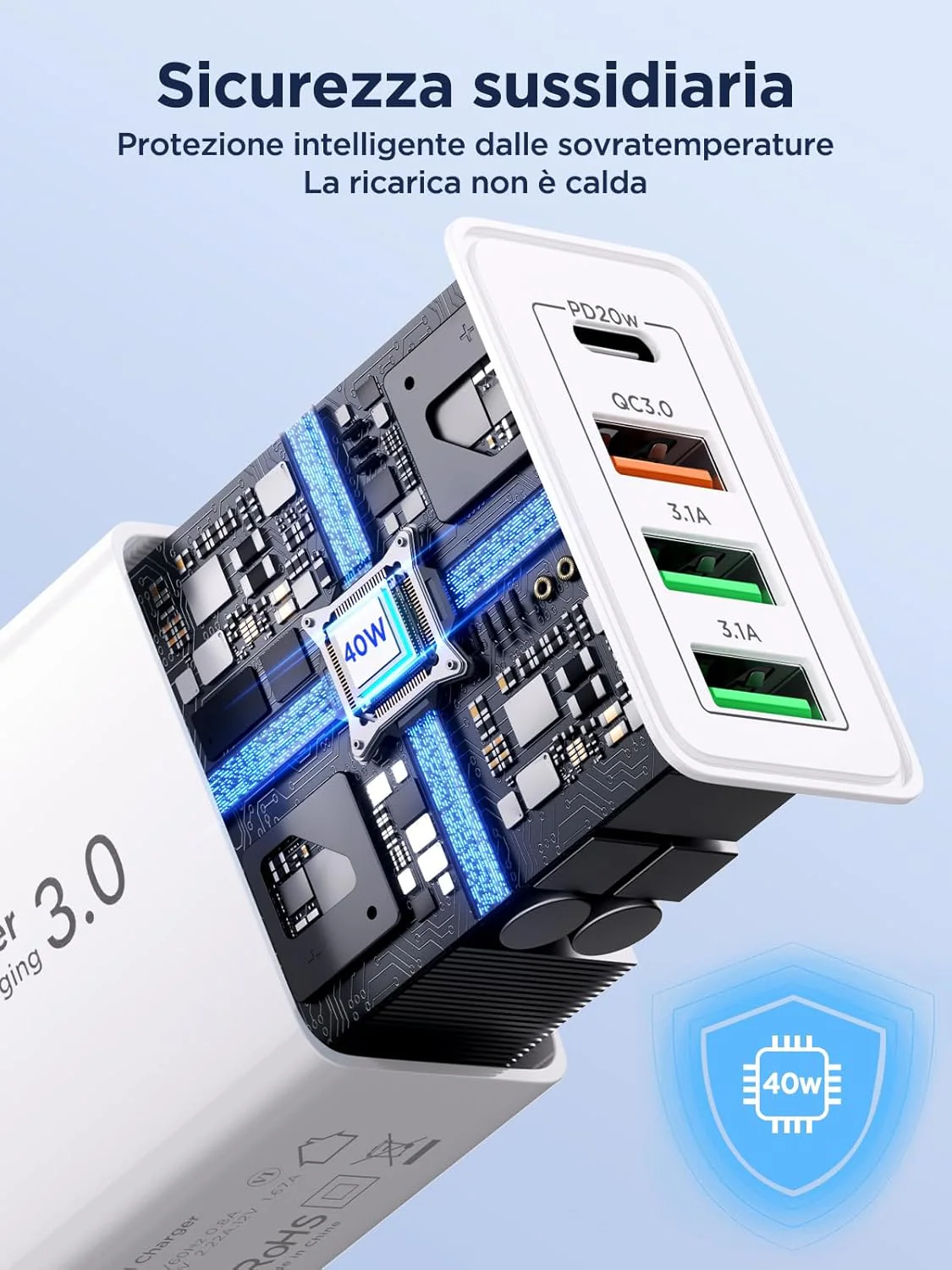 USB Ladegerät, 2er Pack 4 Ports USB Adapter Schnellladegerät mit USBC und USBA, 40W USB C Ladegerät - Image 4
