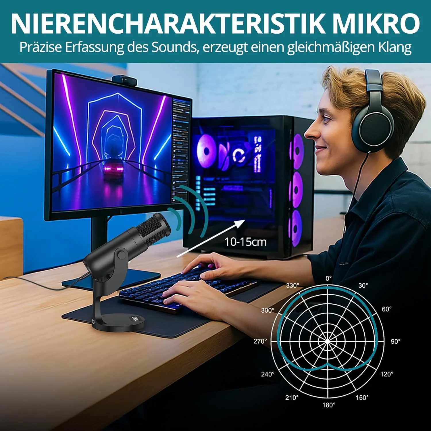 USB Mikrofon PC Kondensator Mikrofon Plug & Play Gaming Mikrofon mit Lautstärkesteuerung & Stumme Ta - Image 2