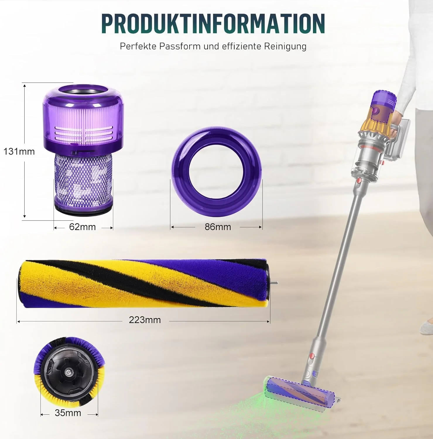 V12 Bürste für Dyson V12 Detect Slim Absolute Bürstenwalze Bürsten, Staubsauger Rolle Ersatzteile, S - Image 5