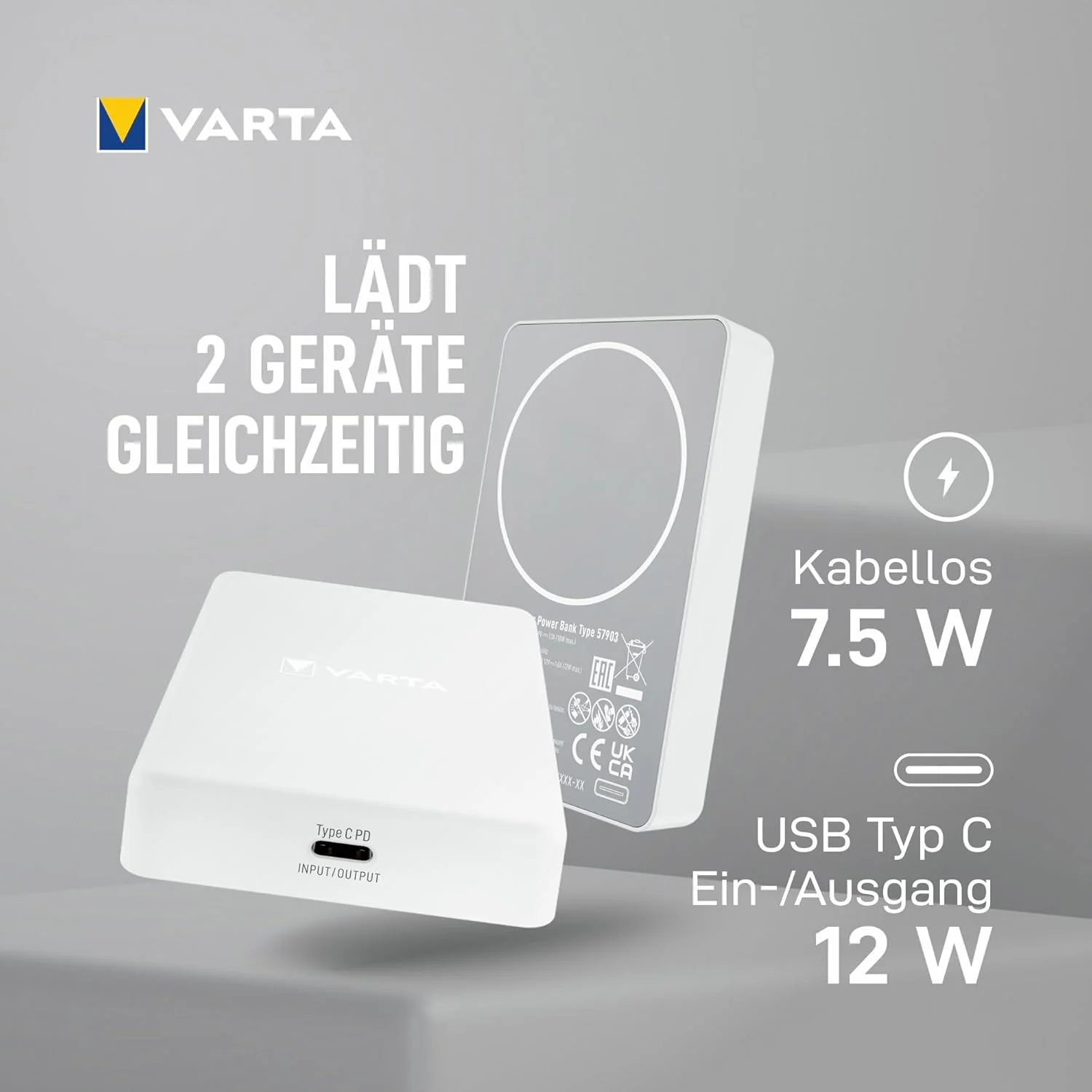VARTA Mag Pro Wireless Powerbank 5000 mAh White, Box Mag Pro 5000 weiss, Mag Pro 5000 weiss - Image 3