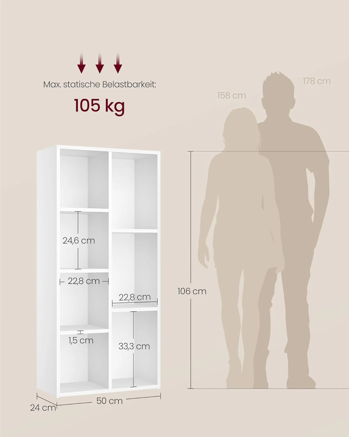 VASAGLE Bücherschrank, Bücherregal, mit 7 Fächern, Büroregal, Würfelregal, Standregal, für Wohnzimme - Image 3