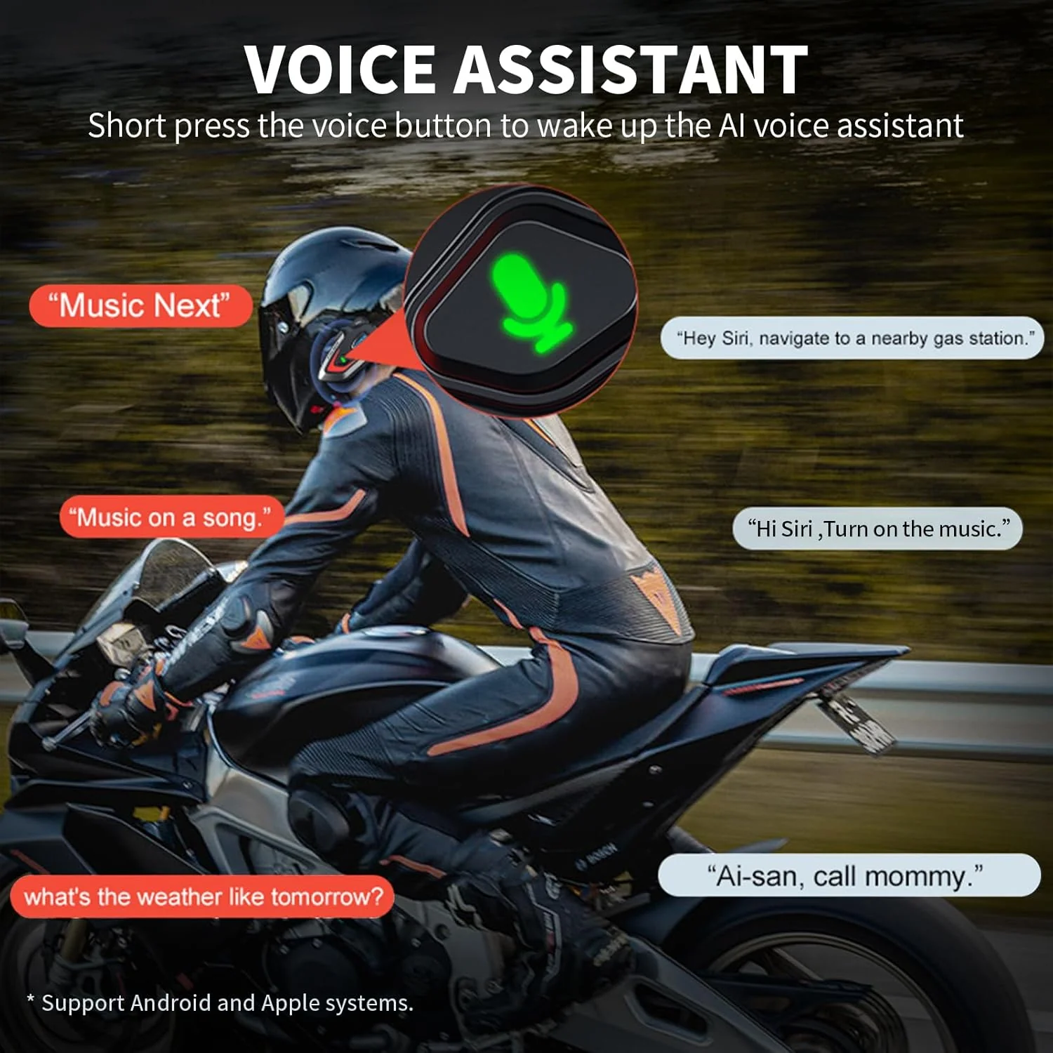 VCOROS Motorrad Helm Headset VR1,Motorcycle Kopfhörer Helmet Nur für eine Person,Wasserdicht IPX6, M - Image 6