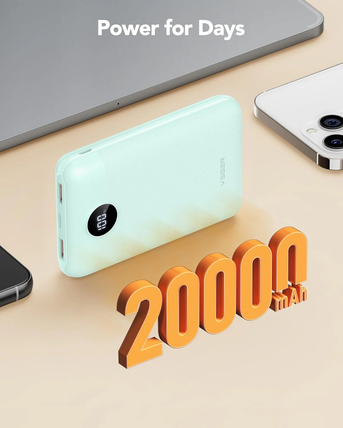 VEGER Power Bank 20000mAh klein 22.5W, Powerbank USB C Schnelles Aufladen Externe Handyakkus PD/QC3. - Image 8