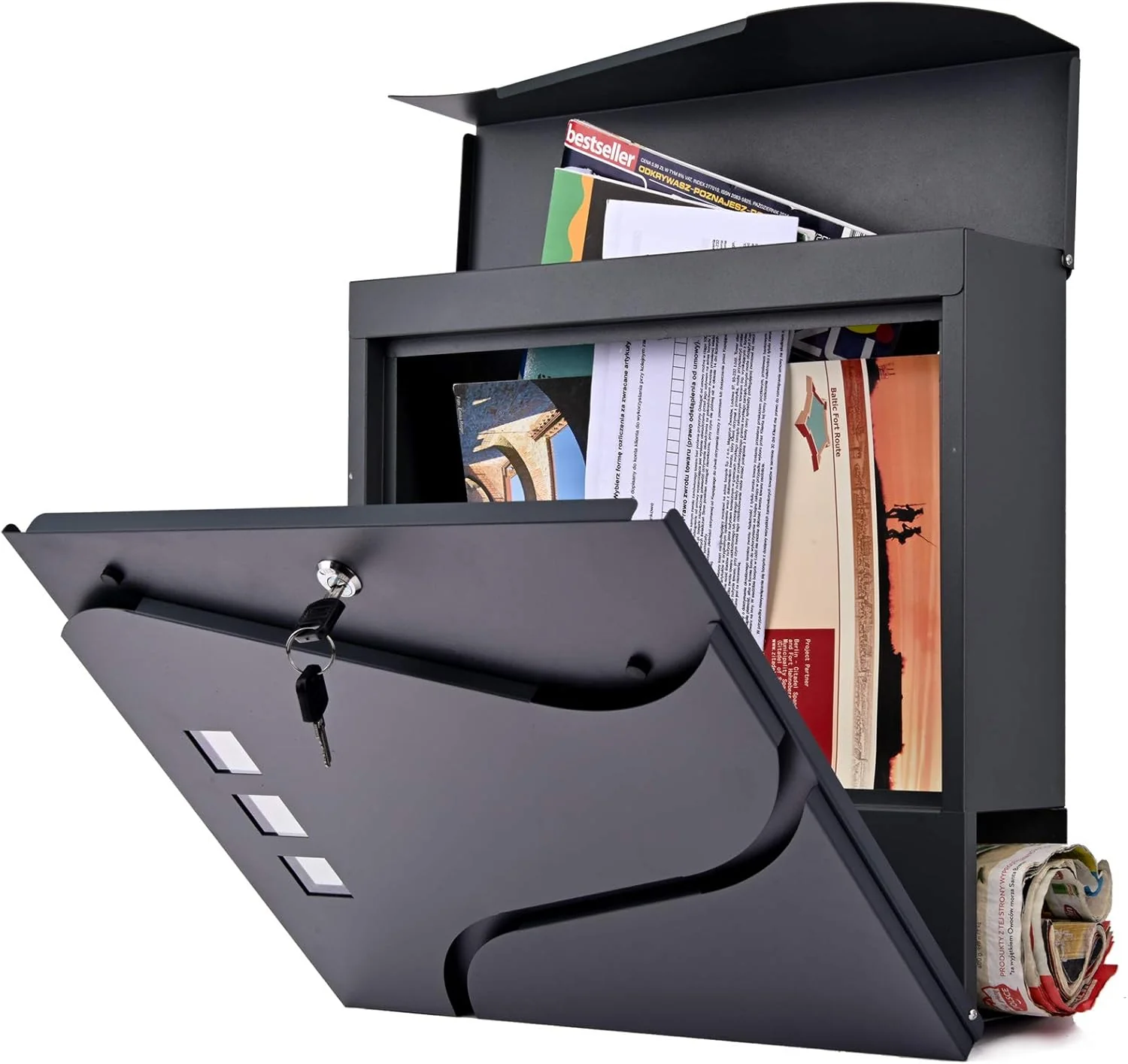 VERDA Briefkasten mit Zeitungsfach und 3 Sichtfenster, 2X Schlüssel, Postkasten Designer Wandbriefka - Image 6