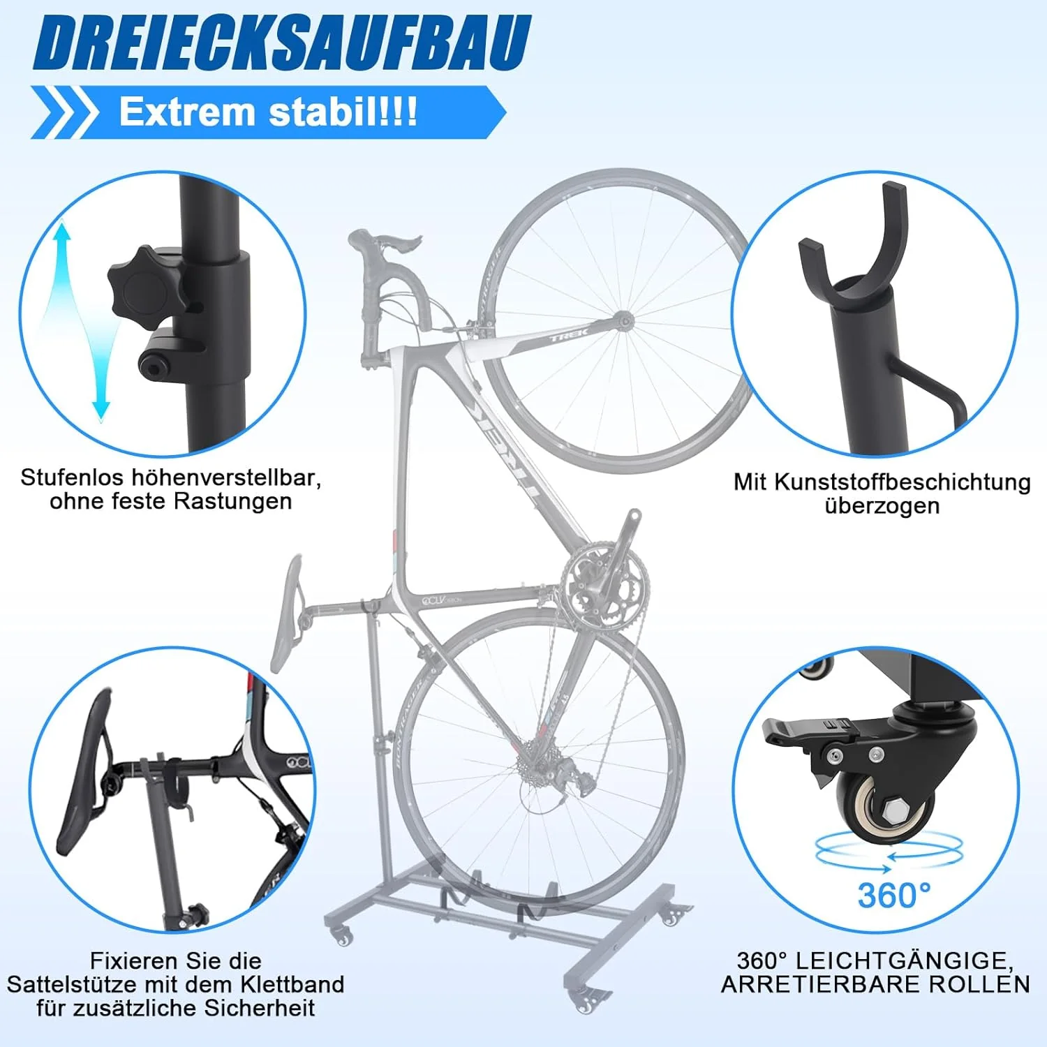 Vertikaler Fahrradständer – Freistehender Fahrradhalter mit Rollen, Höhenverstellbar, Belastbar bis - Image 3