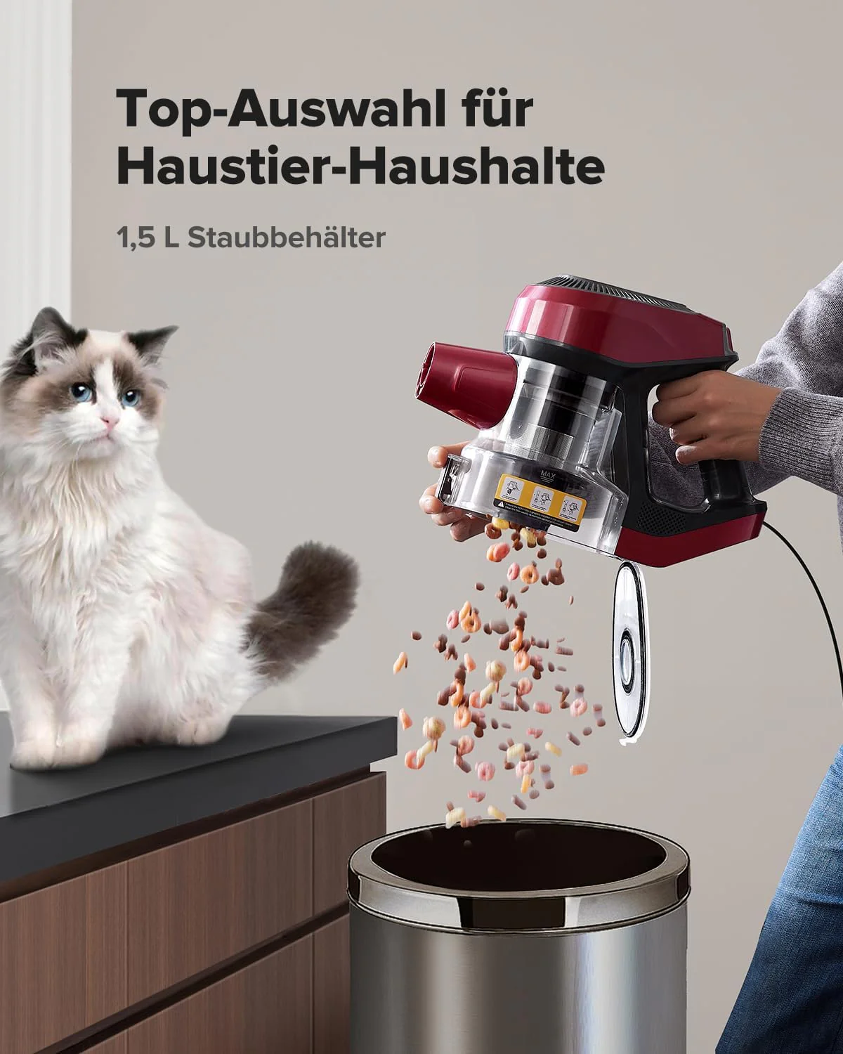 Vexilar Kabelstaubsauger 600W/60kPa, 6-in-1 Staubsauger mit Grüner LED, Anti-Verlauf-Bürste, 7 m Kab - Image 5
