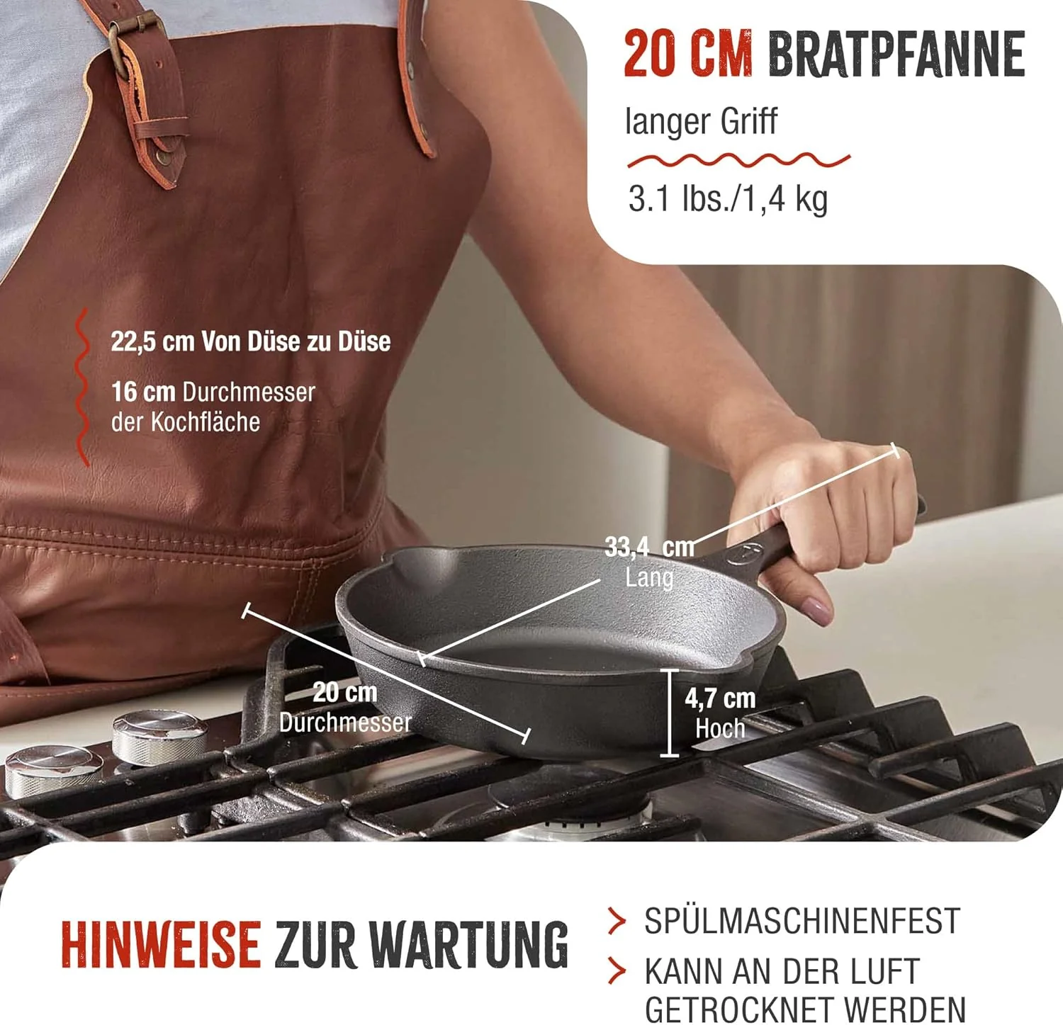VICTORIA Bratpfanne Emaillierte Gusseisenpfanne Induction 20cm Bratpfanne Geeignet für Feuer, Grill, - Image 5