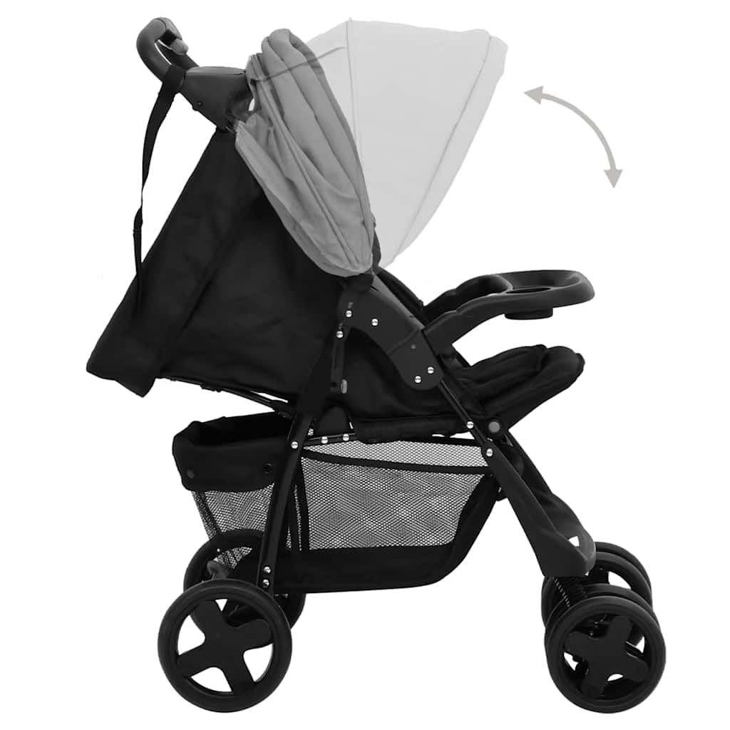 vidaXL 3-in-1 Kinderwagen Hellgrau und Schwarz Stahl, Grau - Image 3