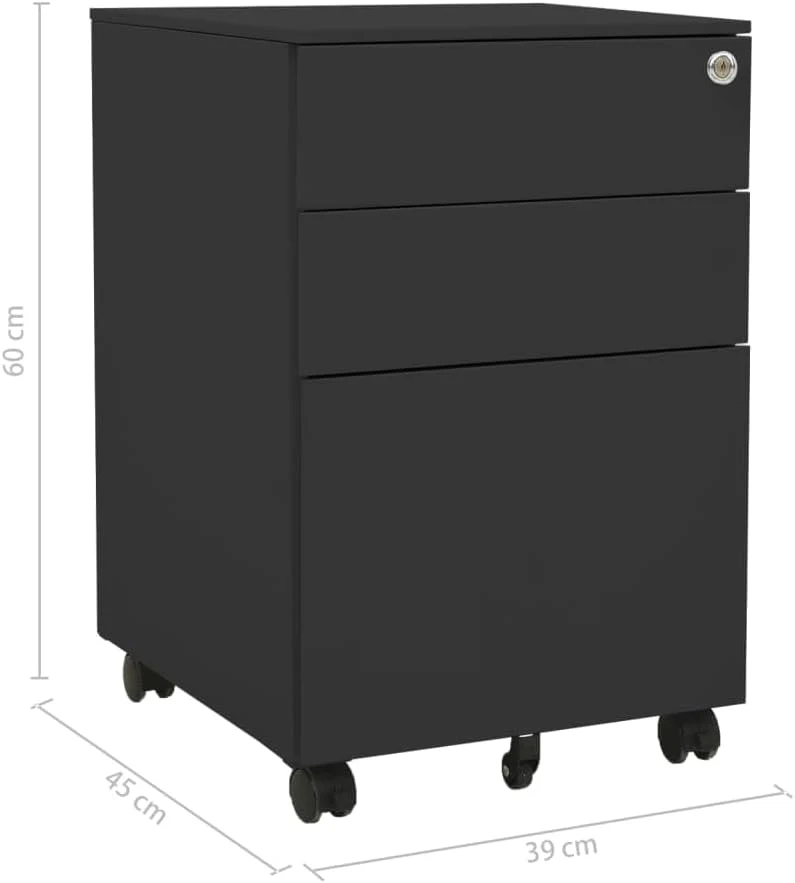 vidaXL Aktenschrank mit Rollen Rollcontainer Bürocontainer Schubladenschrank Büroschrank Stahlschran - Image 2