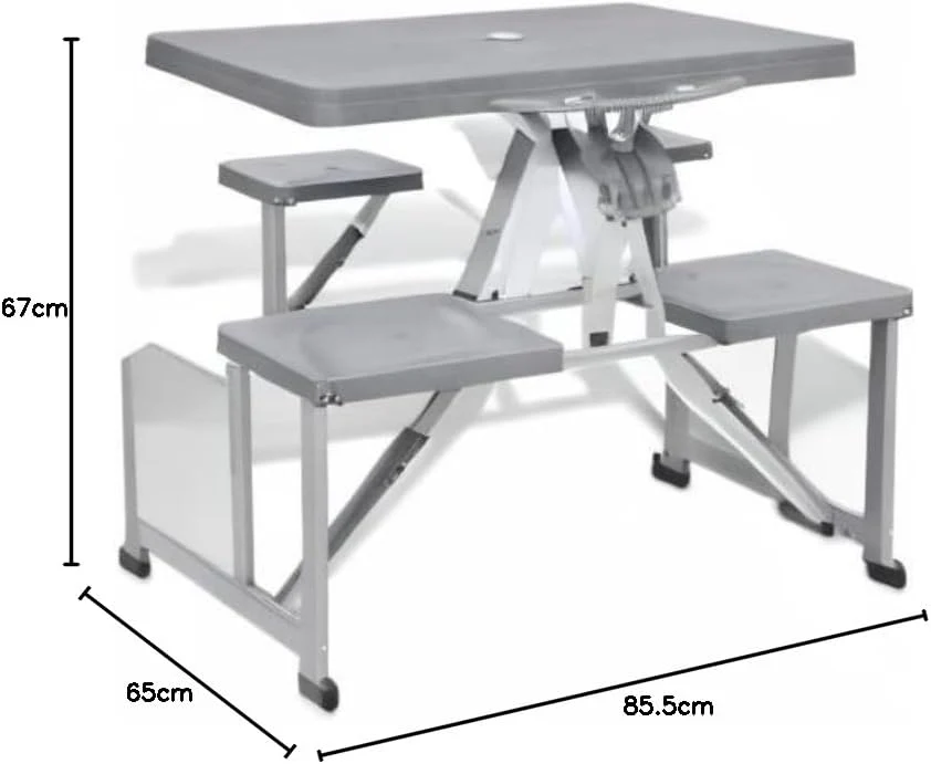 vidaXL Campingtisch Gartentisch mit 4 Hockern Klappbar Alu Extra Leicht Grau, Grau - Image 2