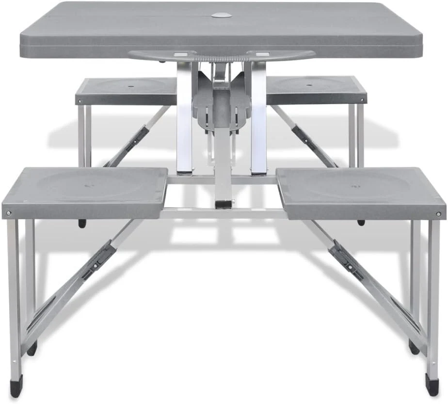 vidaXL Campingtisch Gartentisch mit 4 Hockern Klappbar Alu Extra Leicht Grau, Grau - Image 7