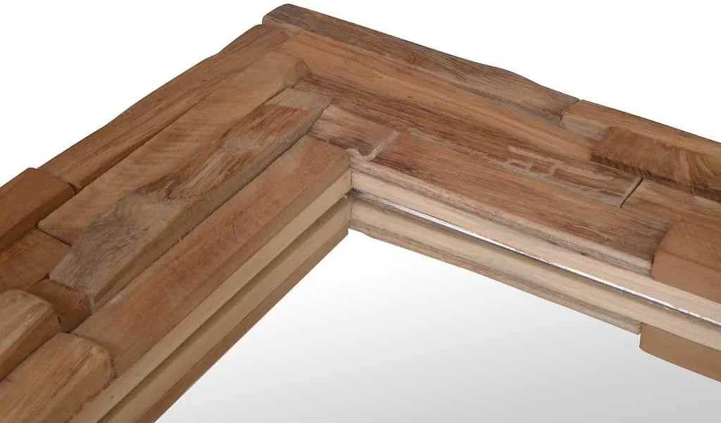 vidaXL Teak Dekorativer Spiegel Handgefertigt mit 4 Aufhängehaken Holzspiegel Wandspiegel Flurspiege - Image 5