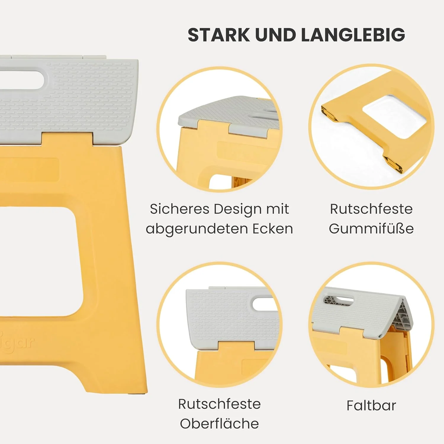 Vigar Kompakte Tritthocker Klappbar für Erwachsene, 32 cm, Klapphocker Faltbar 150 kg rutschfest, Le - Image 4