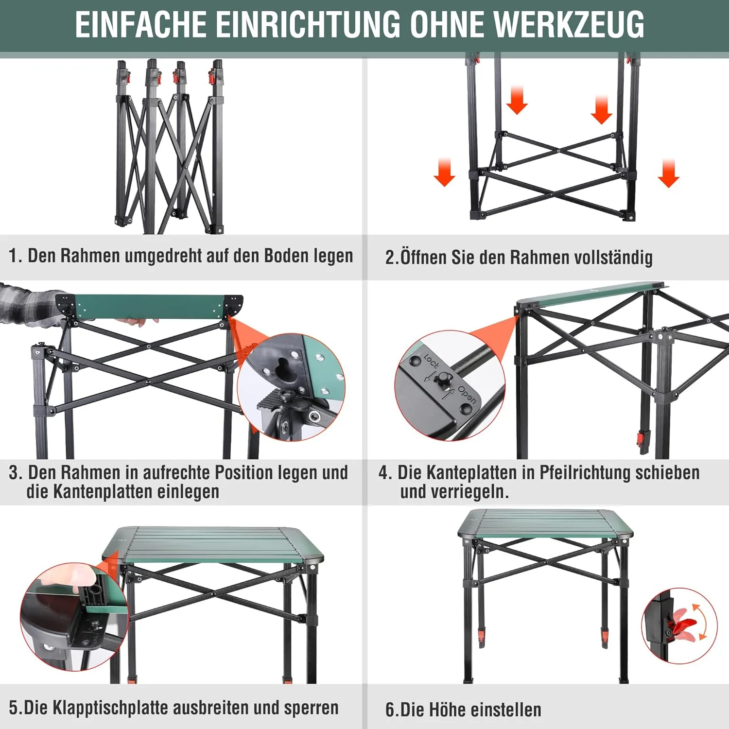 VILLEY Aluminium Klapptisch mit Tragetasche, klappbarer Campingtisch aus Alu, Faltbarer Balkontisch, - Image 7
