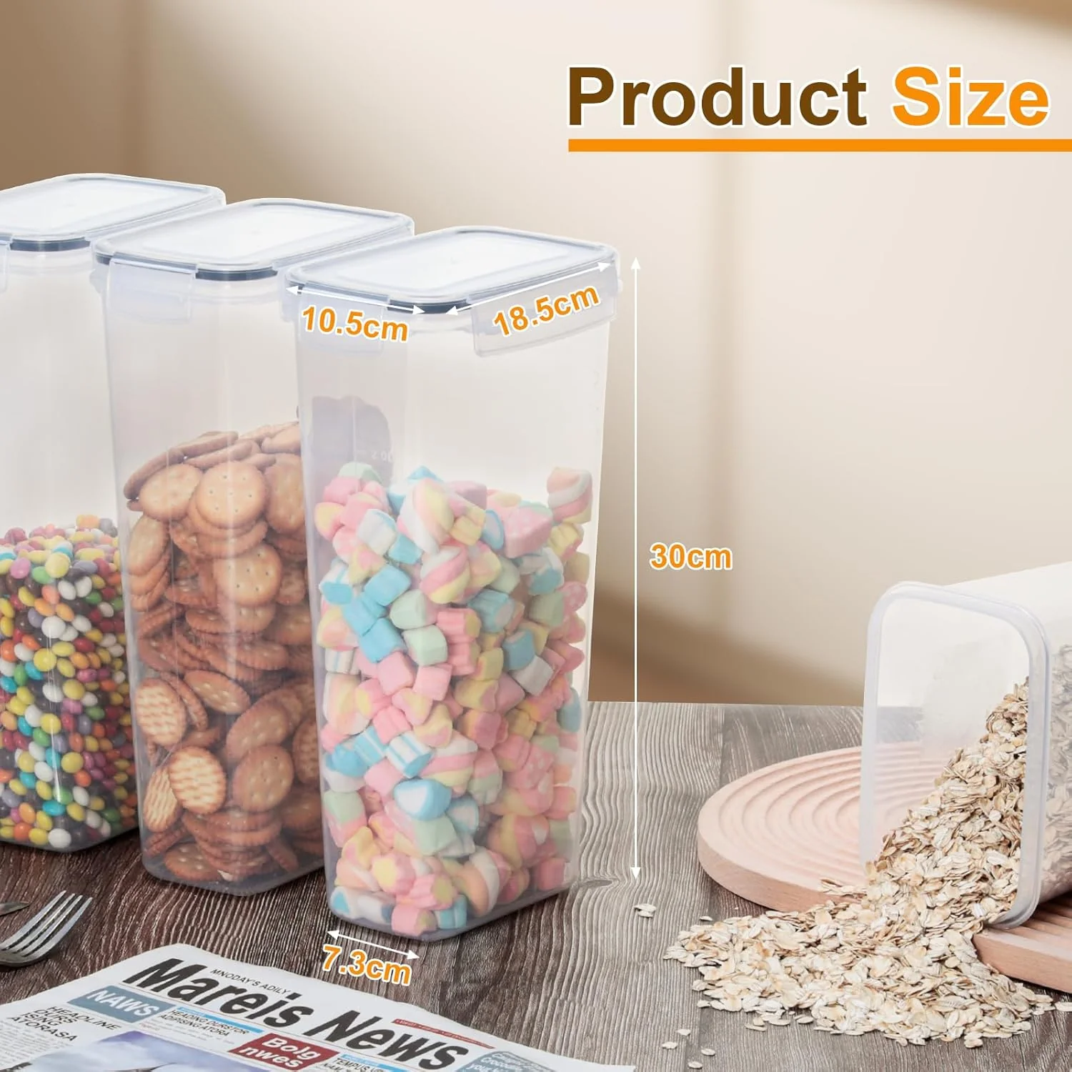 VINATO Vorratsdosen mit Deckel Luftdicht 2.8L 4er Set BPA-frei für Müsli Cornflakes Mehl Aufbewahrun - Image 2