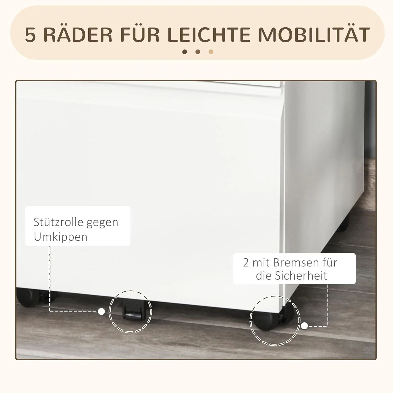 Vinsetto Rollcontainer mit 3 Schubladen Aktenschrank Büroschrank mit Rädern Bürocontainer mit konkav - Image 5