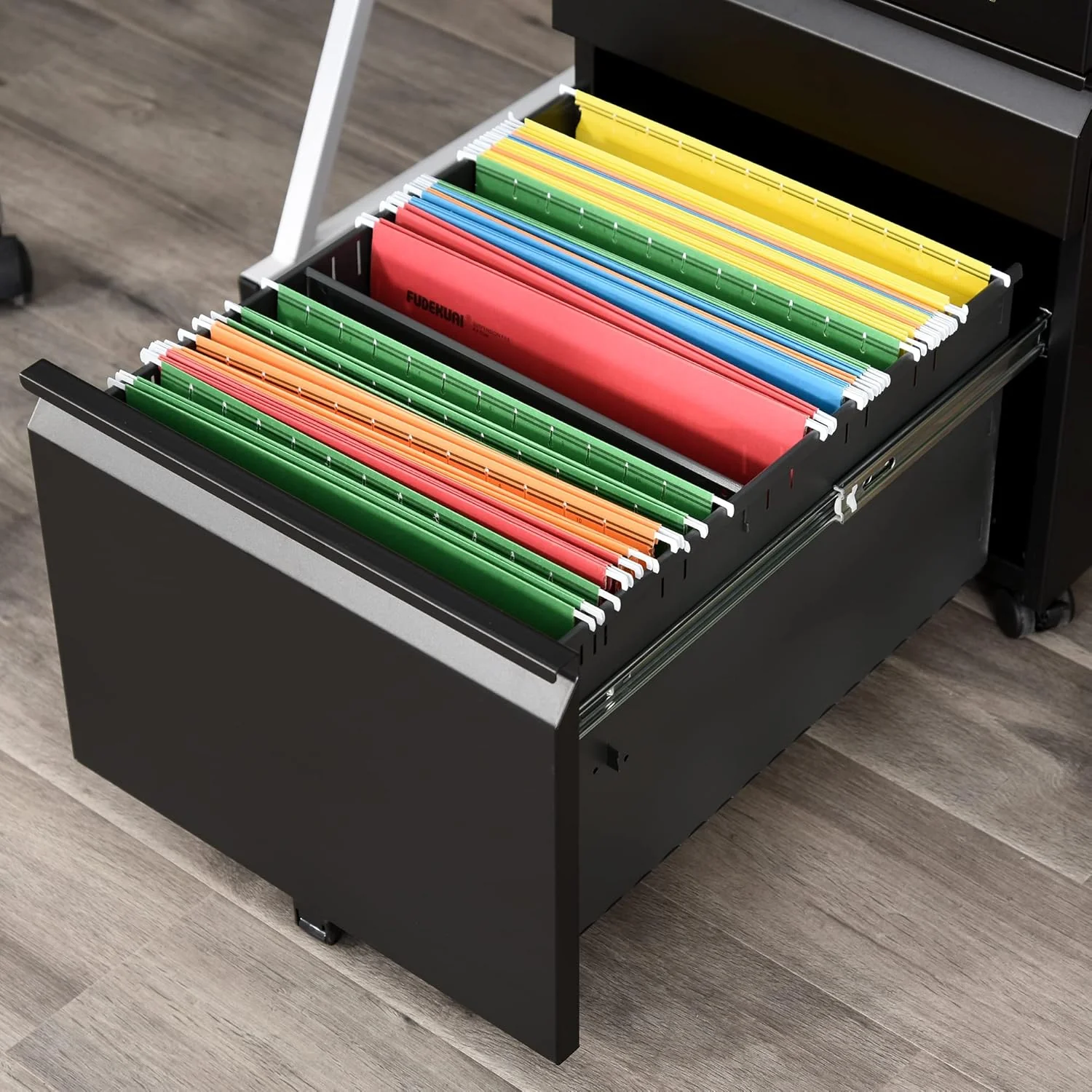 Vinsetto Rollcontainer mit 3 Schubladen Aktenschrank Büroschrank mit Rädern Bürocontainer mit konkav - Image 7