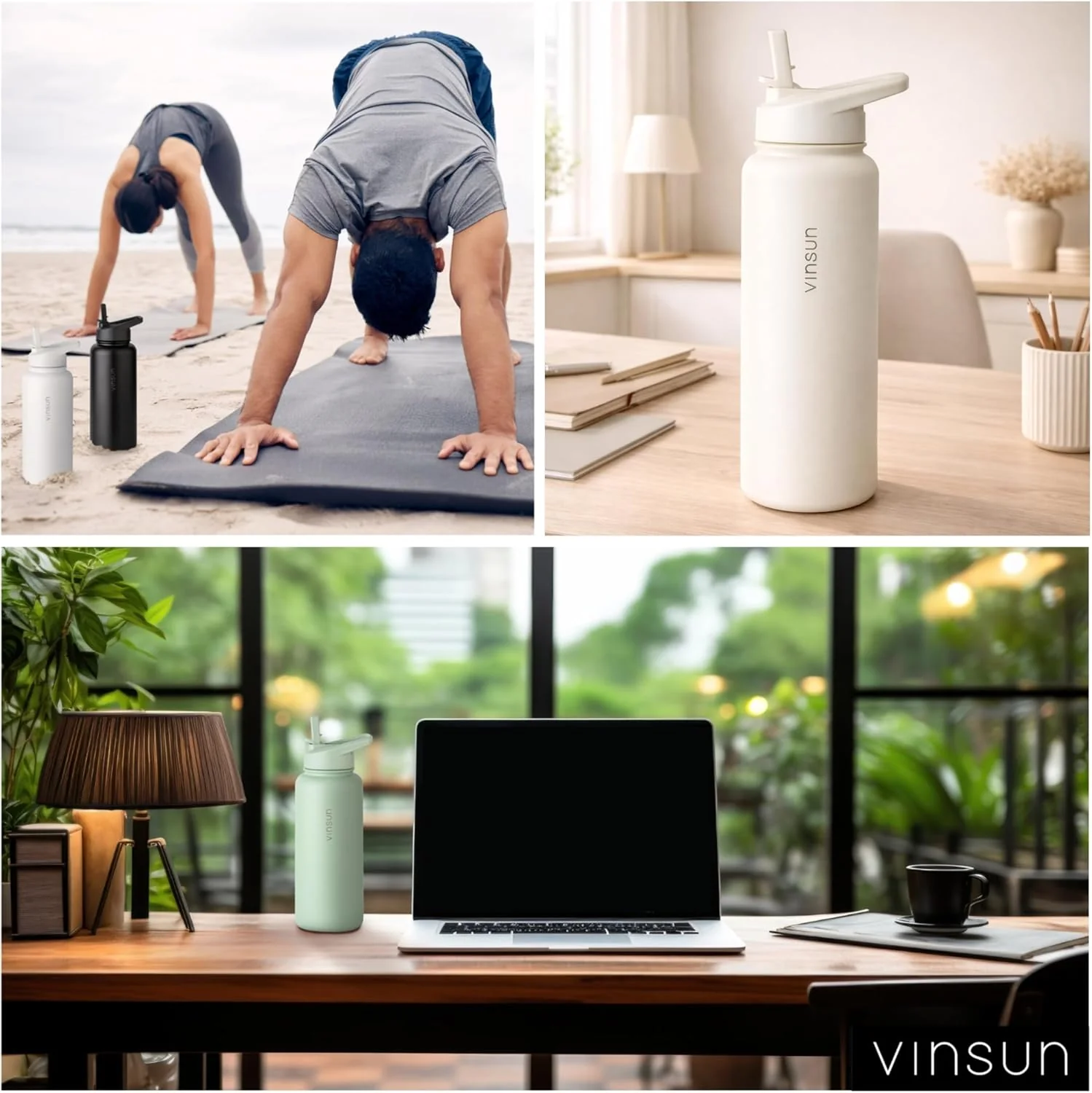 Vinsun Trinkflasche Edelstahl creme 750ml - auslaufsicher, Kohlensäure geeignet, BPA frei - Strohhal - Image 6