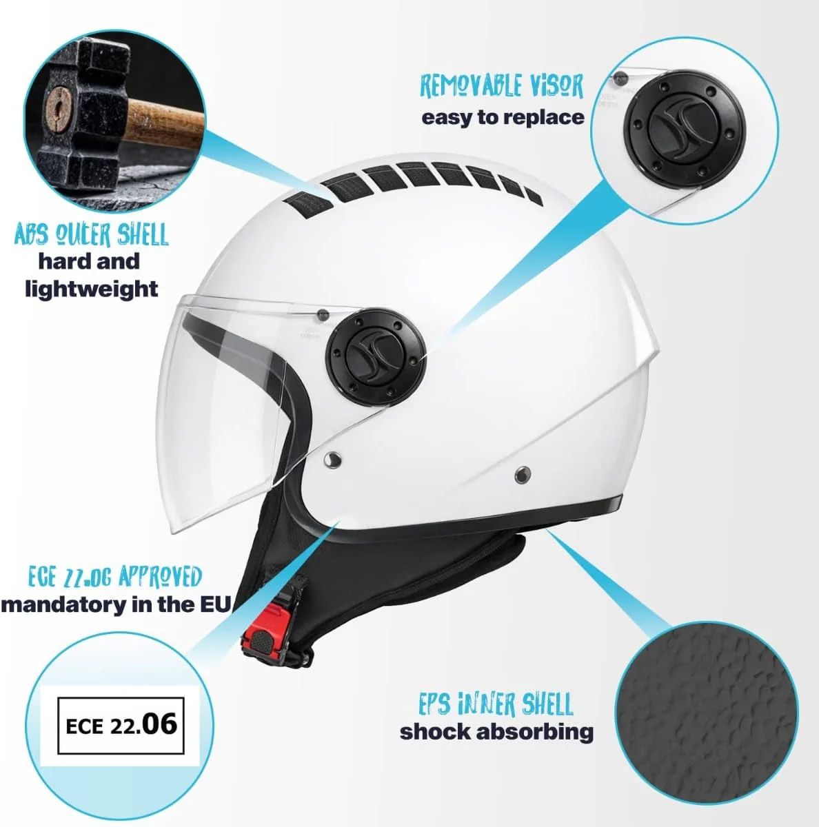 VINZ Como Jethelm mit Visier ECE 22.06 Zertifiziert | Roller Helm Mopedhelm Für Motoroller & Vespa | - Image 3