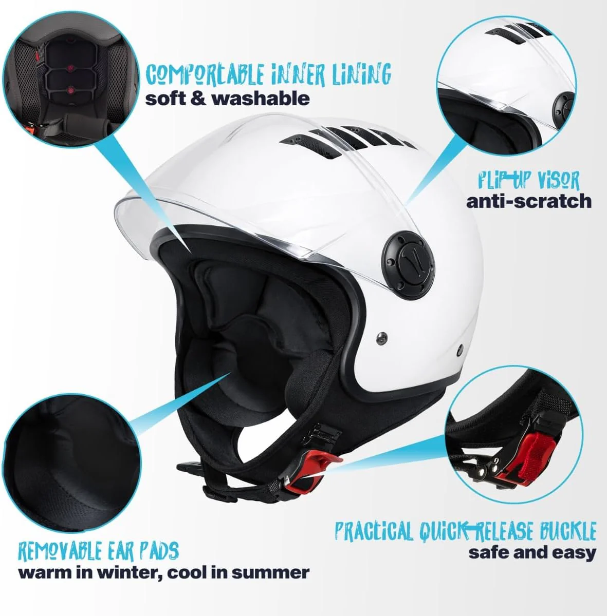 VINZ Como Jethelm mit Visier ECE 22.06 Zertifiziert | Roller Helm Mopedhelm Ideal Für Motoroller & V - Image 2